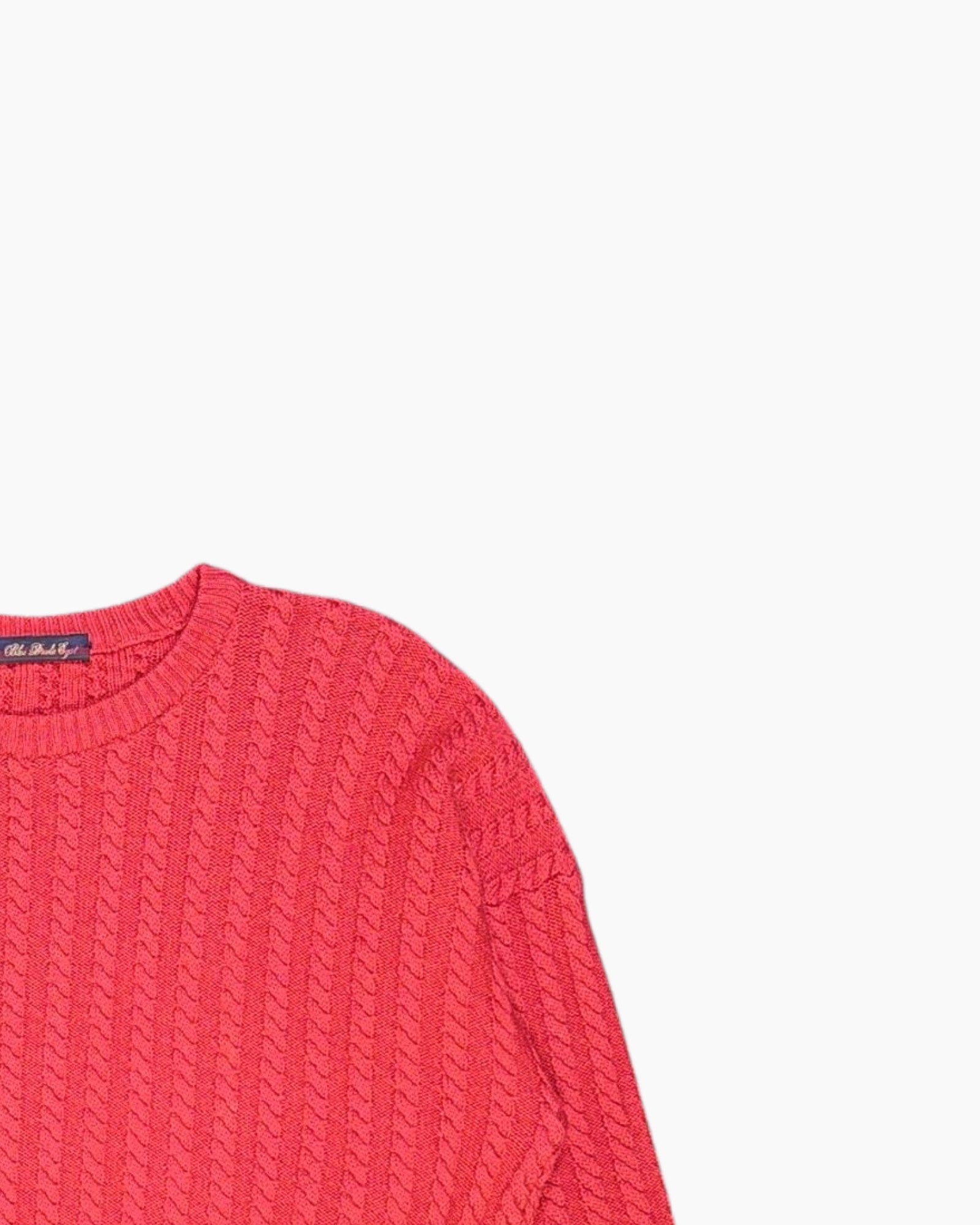 Front-detail-2 Vintage 80s/90s Ilse Jacobsen Pullover Sweater – Red Cable Knit