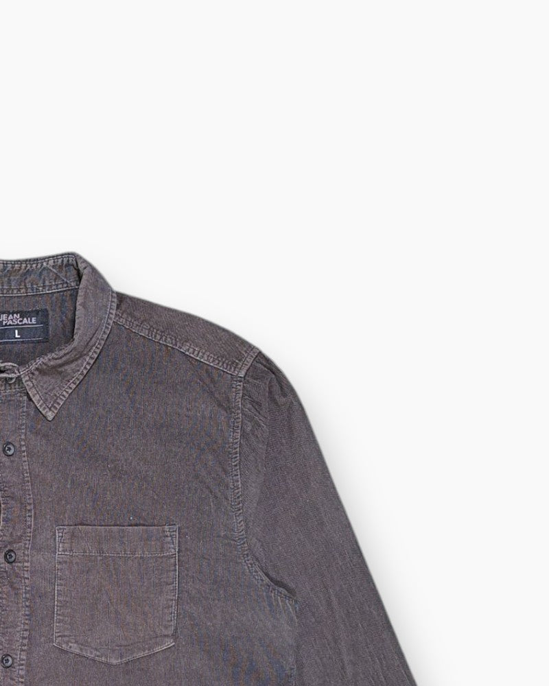 Front-detail-2 Pre-owned JEAN PASCALE Button-Down Shirt – Brown Corduroy (L)