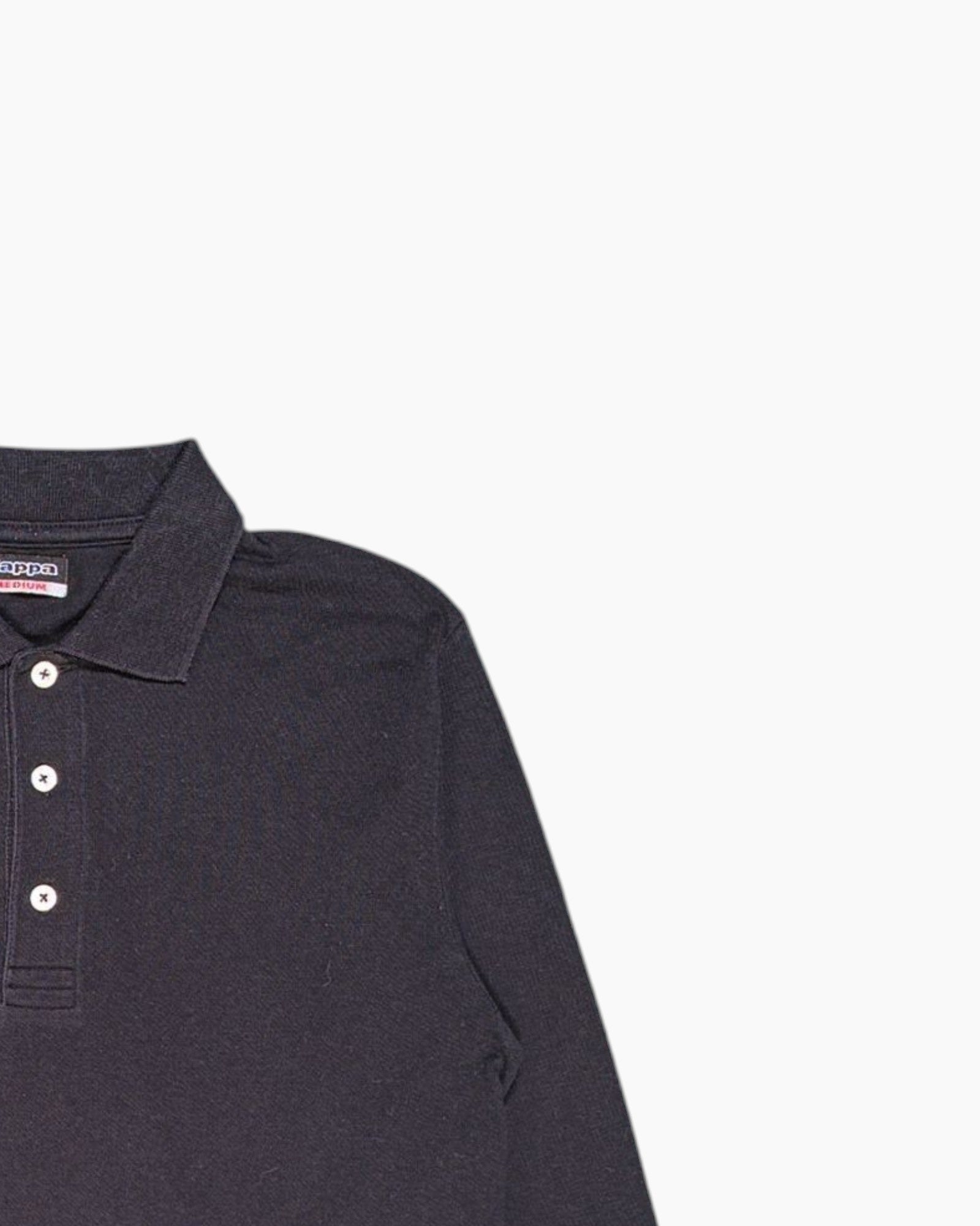 Front-detail-2 Pre-owned Kappa Long Sleeve Polo Shirt – Black Embroidered Logo