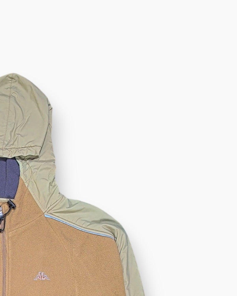 Front-detail-2 Vintage Y2K Kappa Pullover Fleece Jacket with Hood – Brown Contrast Panels