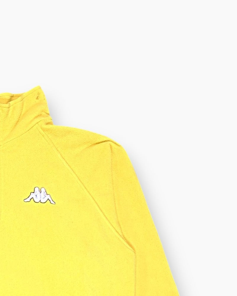 Front-detail-2 Vintage Y2K Kappa Pullover Sweater – Yellow Quarter-Zip