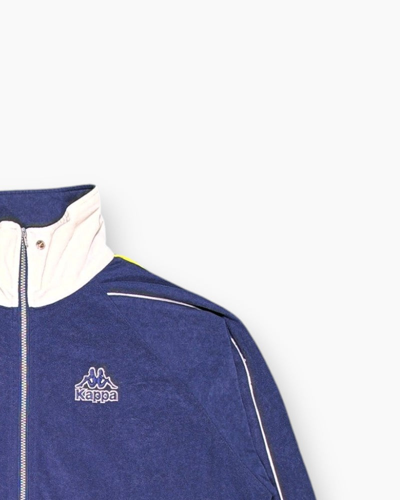 Front-detail-2 Vintage 80s/90s Kappa Track Jacket – Navy with Logo Tape