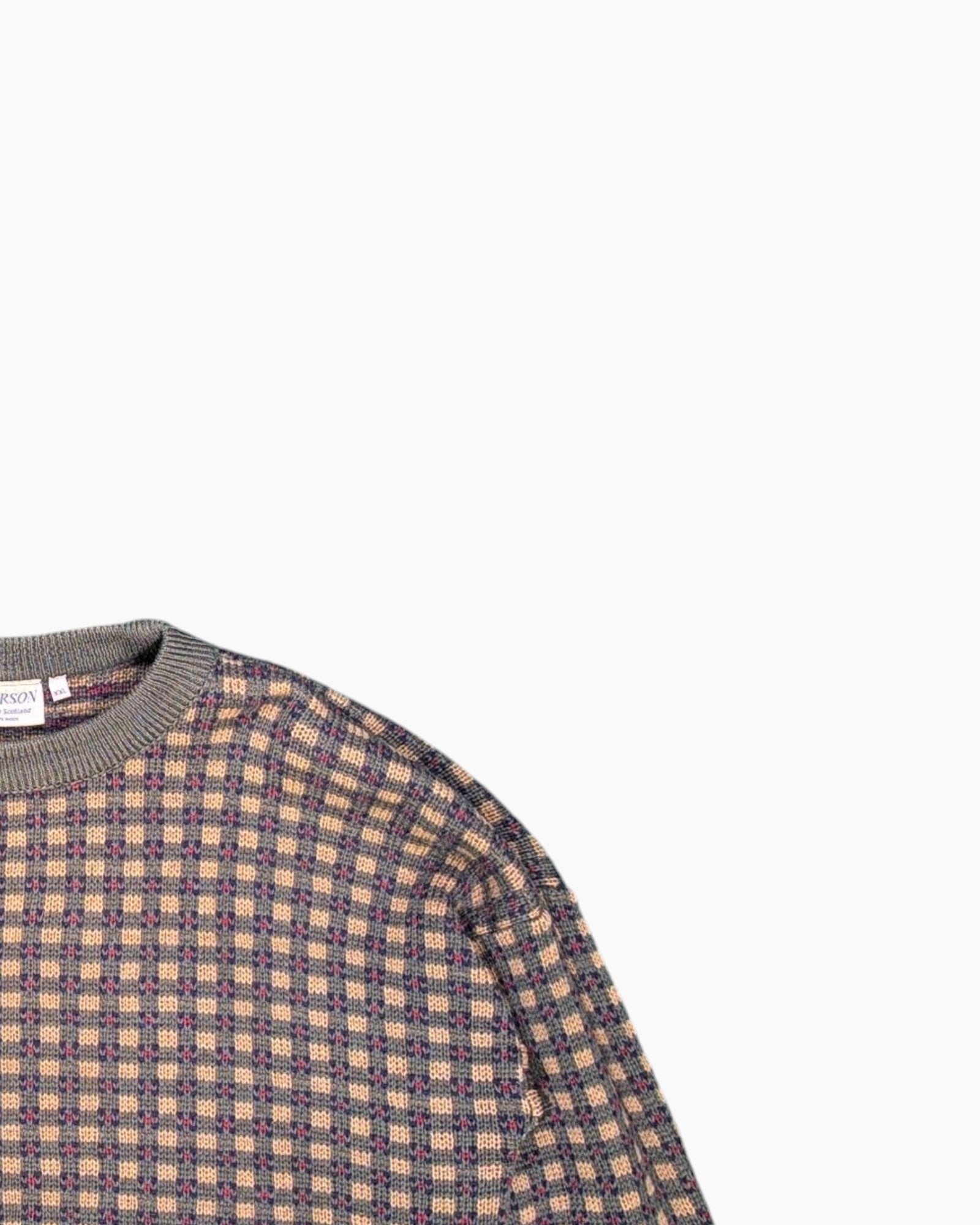 Front-detail-2 Vintage 80s/90s KARRSON Pullover Sweater – Green Jacquard Check