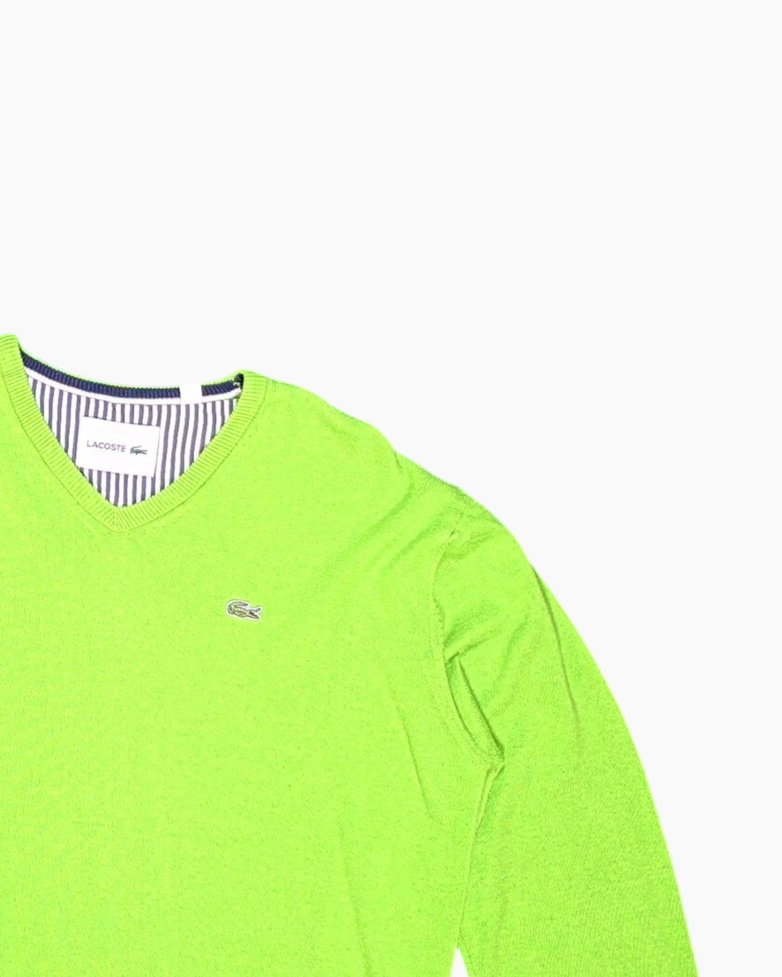 Front-detail-2 Pre-owned LACOSTE Pullover Sweater – Green Neon Crew Neck