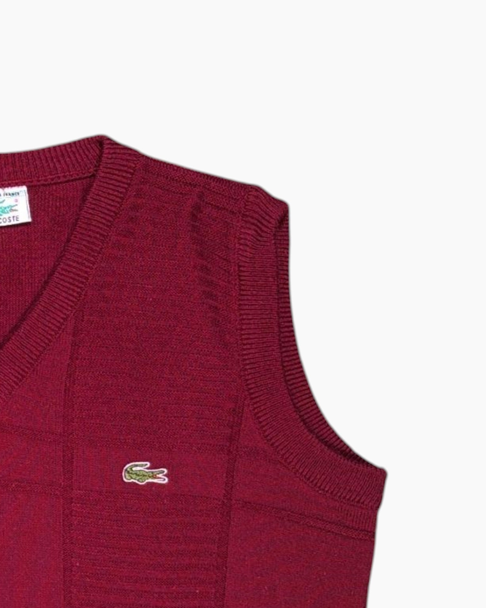Front-detail-2 Vintage 80s/90s LACOSTE Sweater Vest – Red Crocodile Patch