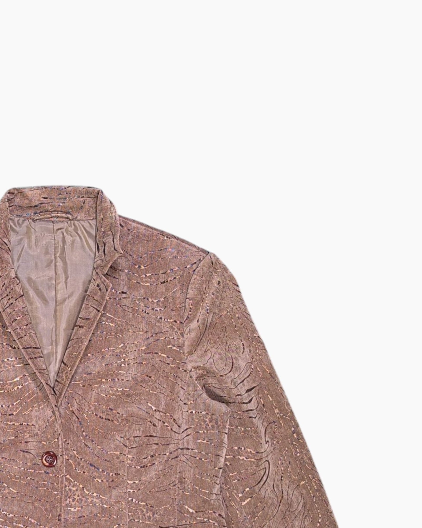 Front-detail-2 Vintage 90s/2000s Laura di Sarpi Blazer – Brown Textured Jacquard