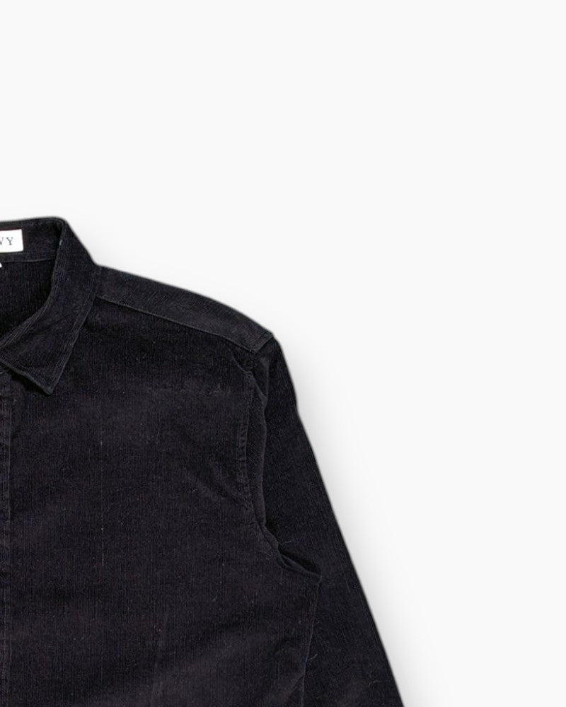 Front-detail-2 Pre-owned LURVY Button-Down Shirt – Black Corduroy Shacket