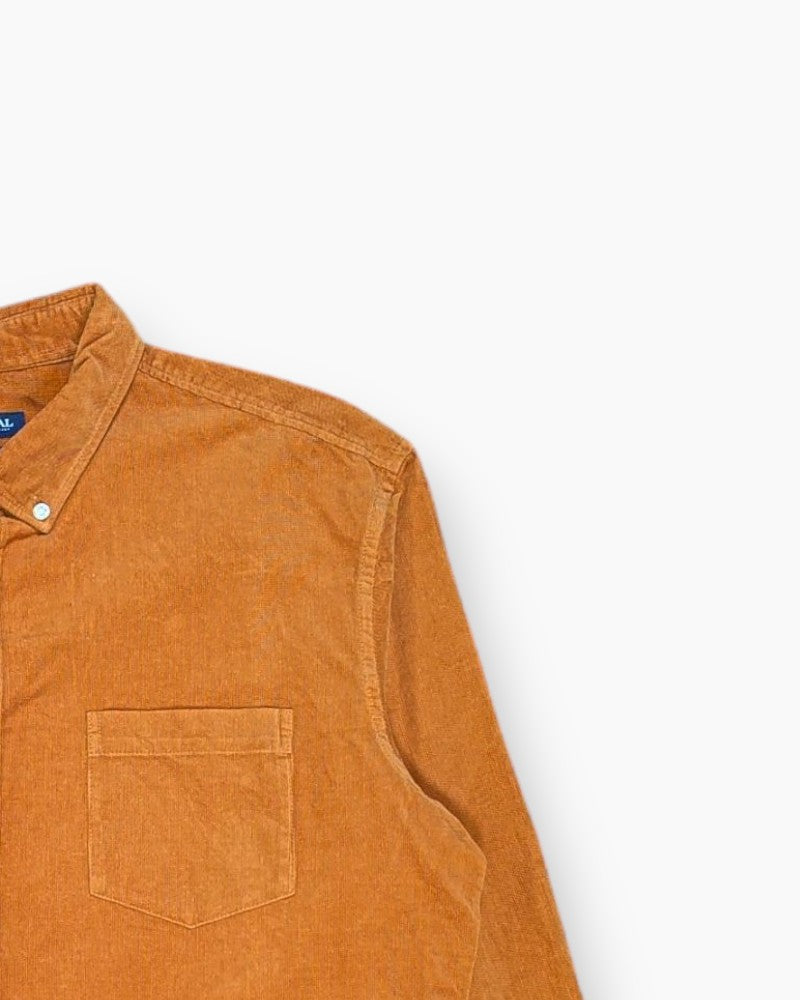 Front-detail-2 Pre-owned MCNEAL Button-Down Shirt – Orange Corduroy Tailored