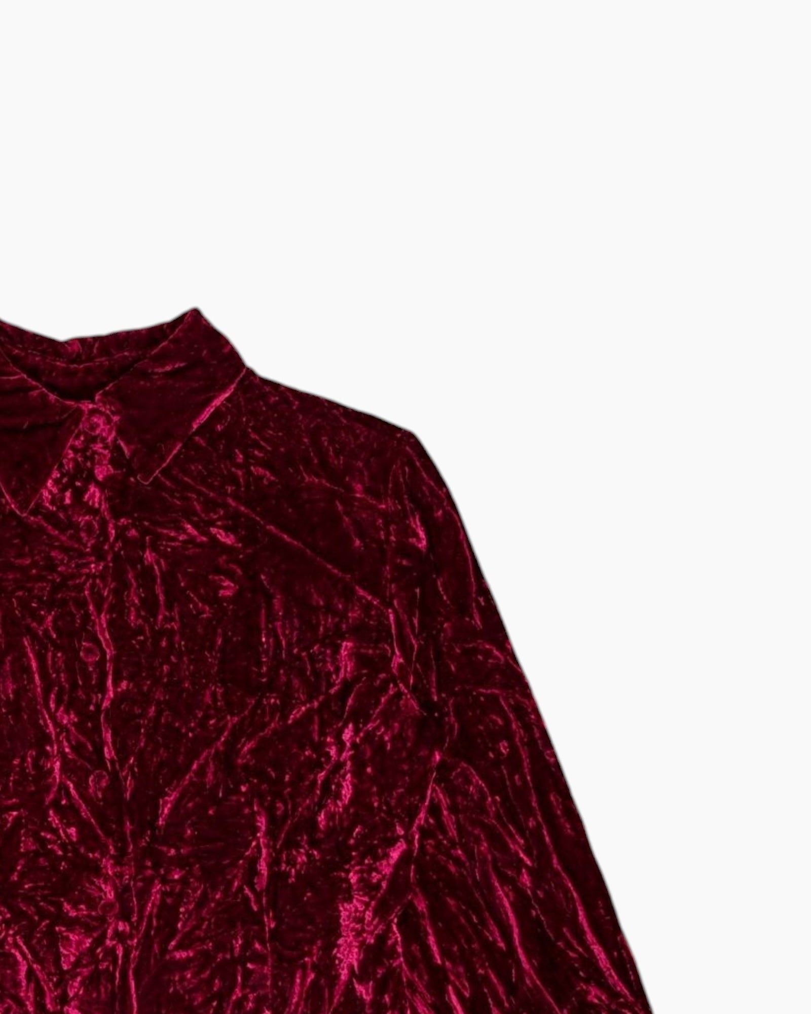 Front-detail-2 Vintage 90s MERONA Long Sleeve Velvet Top – Red Mock Neck