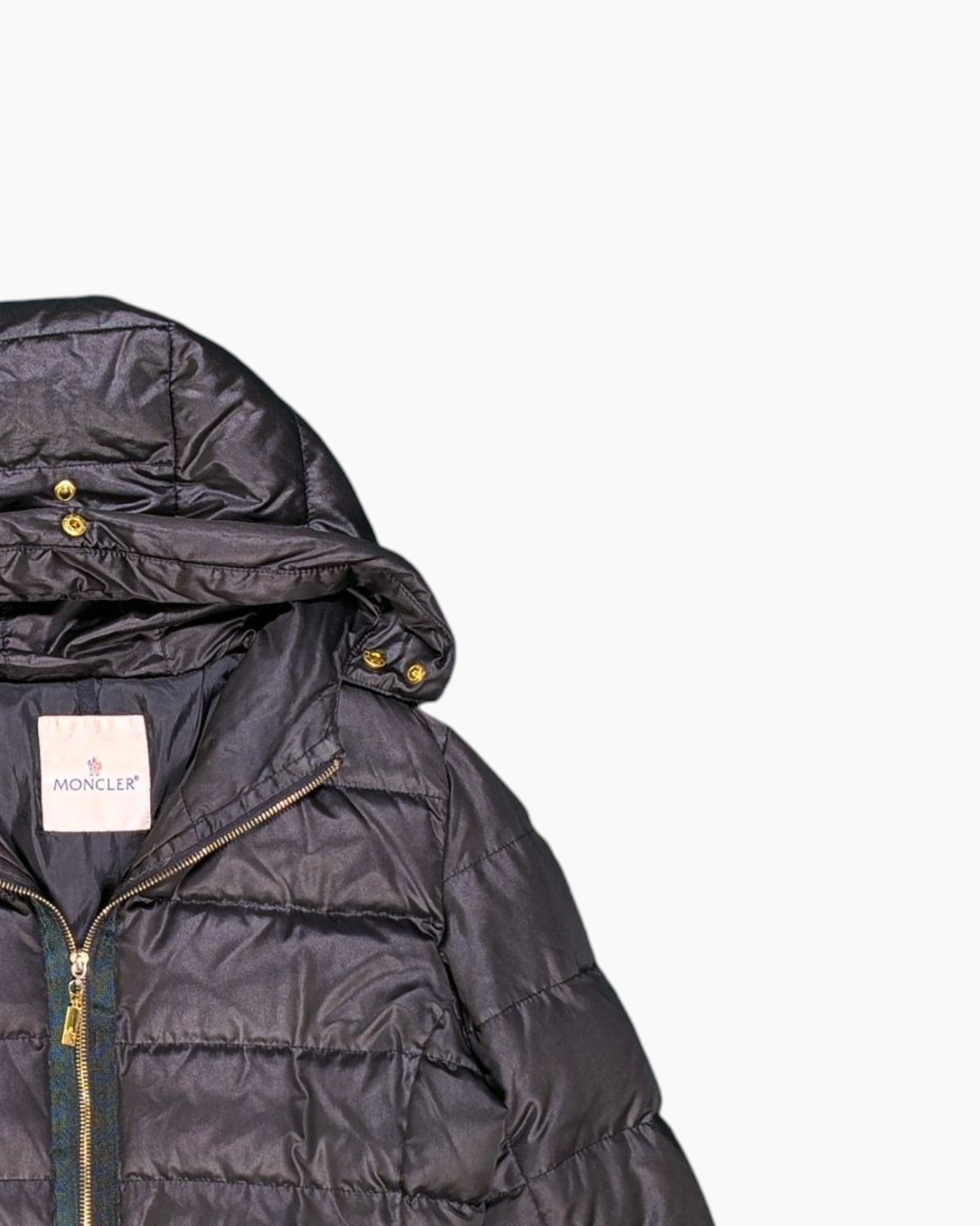 Front-detail-2 Vintage 2000s MONCLER Puffer Jacket – Black Quilted Belted