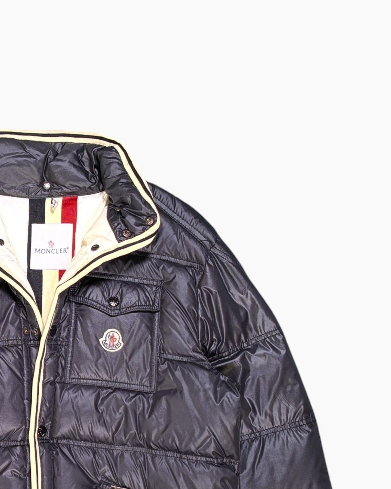 Front-detail-2 Pre-owned MONCLER Puffer Jacket – Black Quilted Down