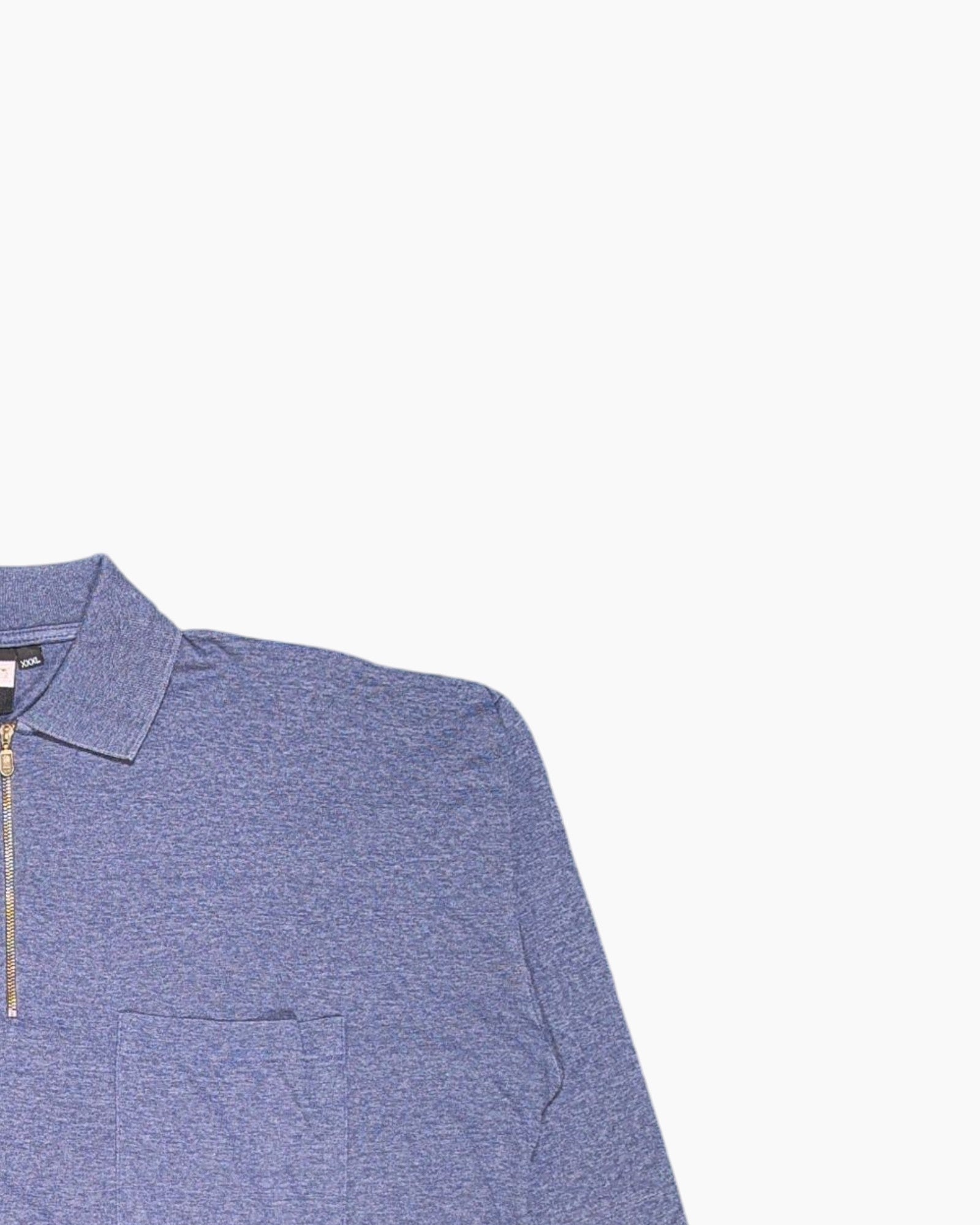 Front-detail-2 Vintage 80s/90s Monte Carlo Pullover Sweater – Blue Half-Zip Patch Pocket