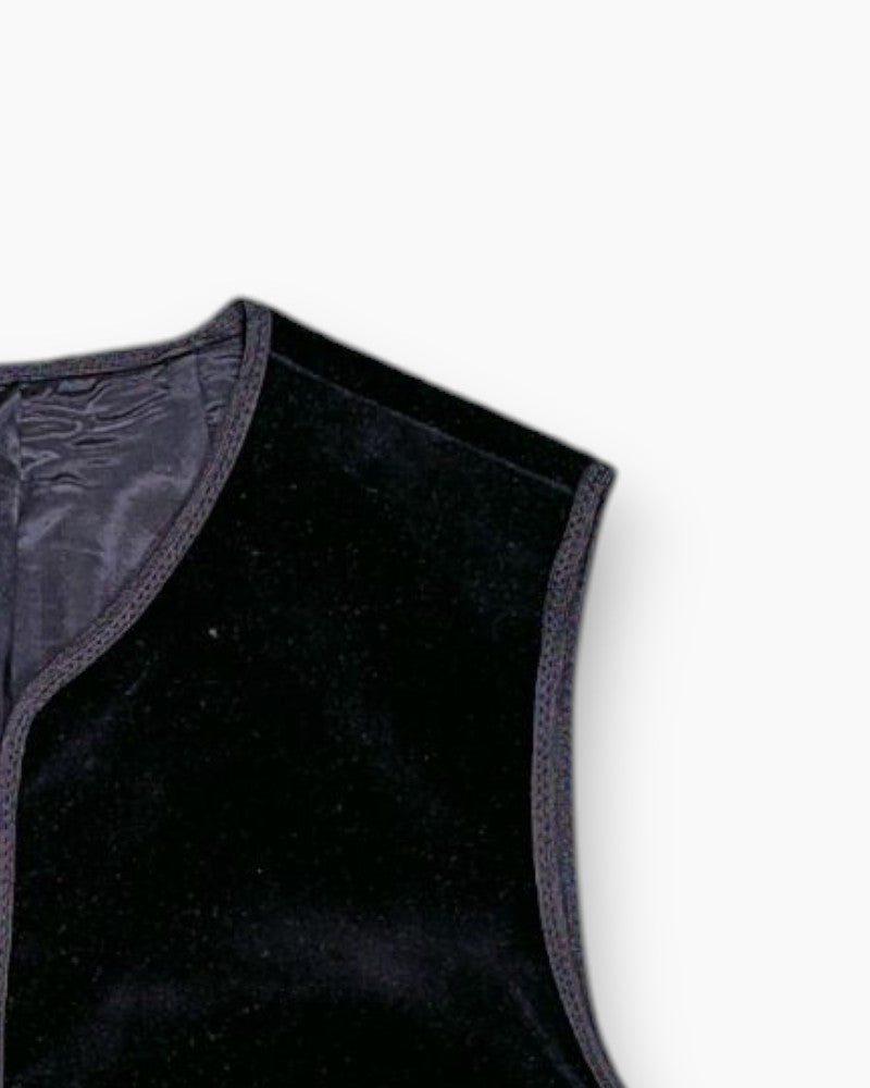 Front-detail-2 Vintage 80s/90s niedieck Vest – Black Cropped Velvet Bolero
