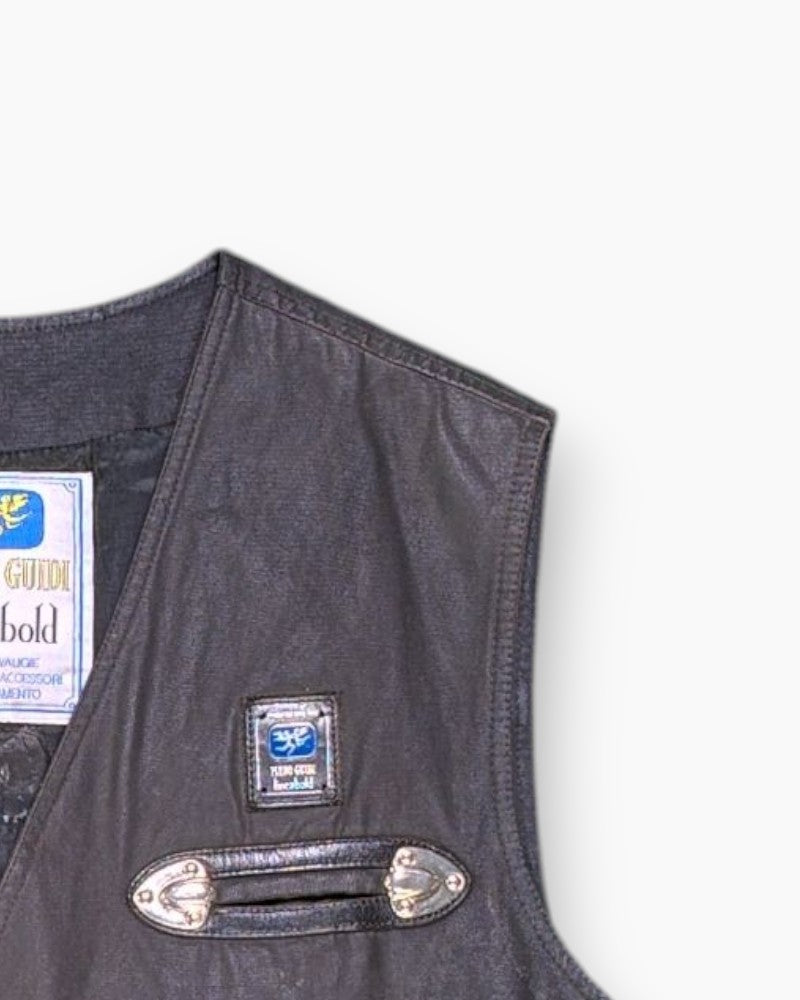 Front-detail-2 Vintage 80s/90s PIERO GUIDI Vest – Black Concho Hardware