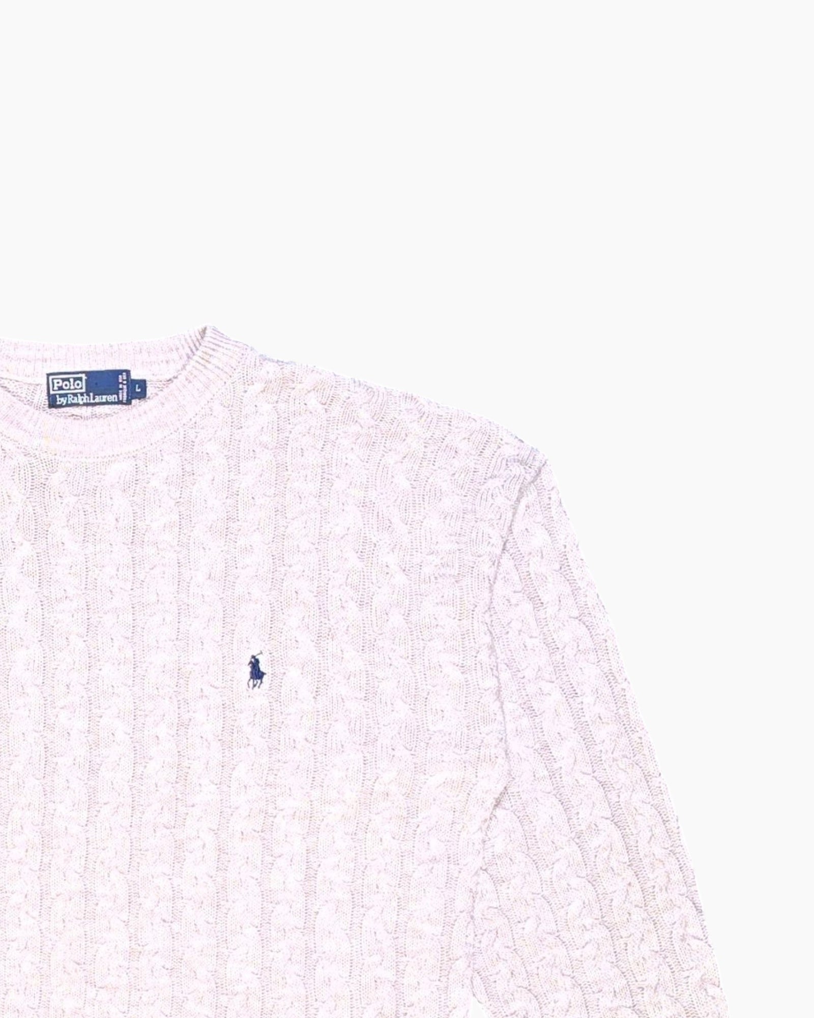 Front-detail-2 Vintage 90s/2000s Polo by Ralph Lauren Pullover Sweater – Cream Cable Knit