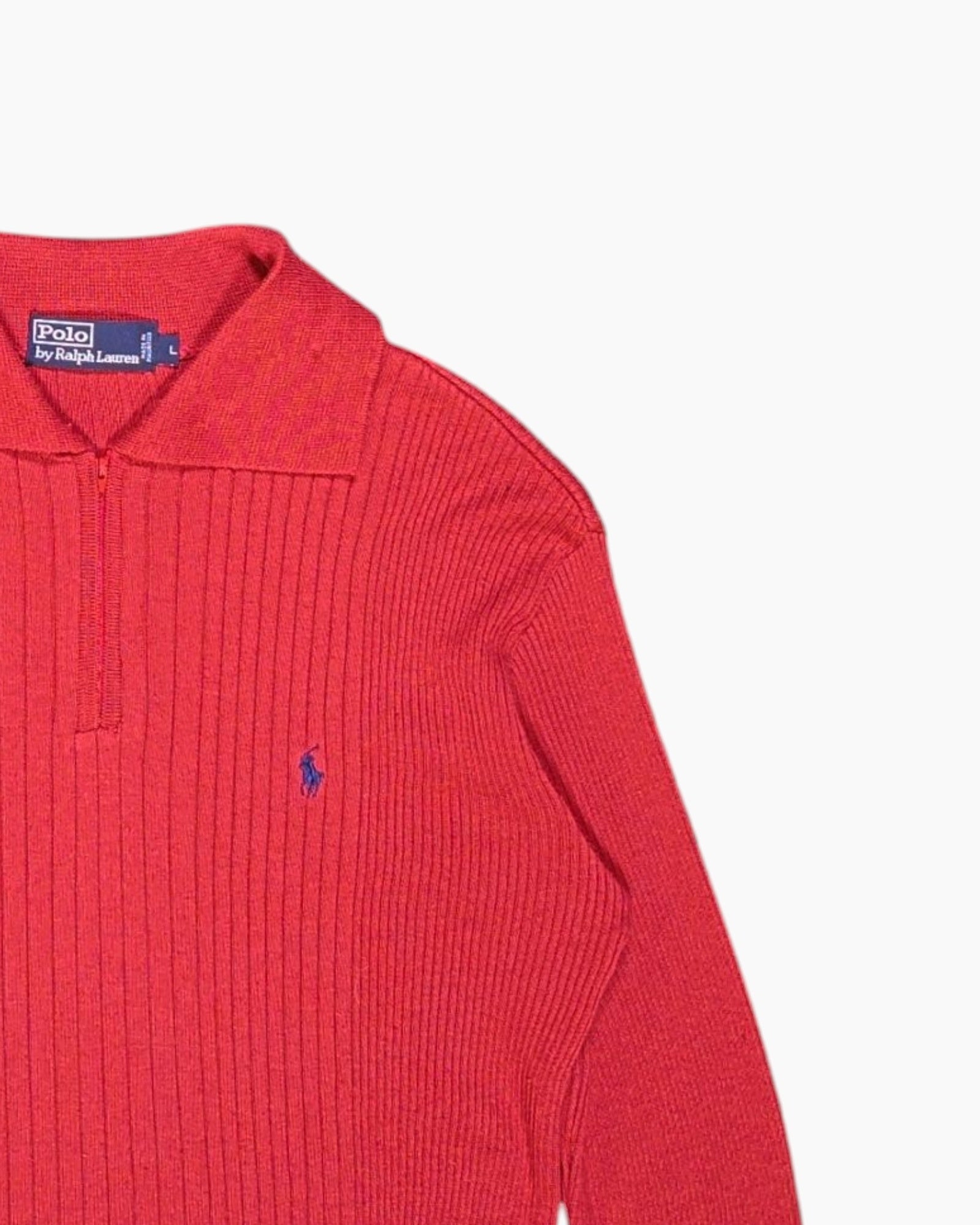 Front-detail-2 Vintage 90s/2000s Polo by Ralph Lauren Pullover Sweater – Red Quarter-Zip