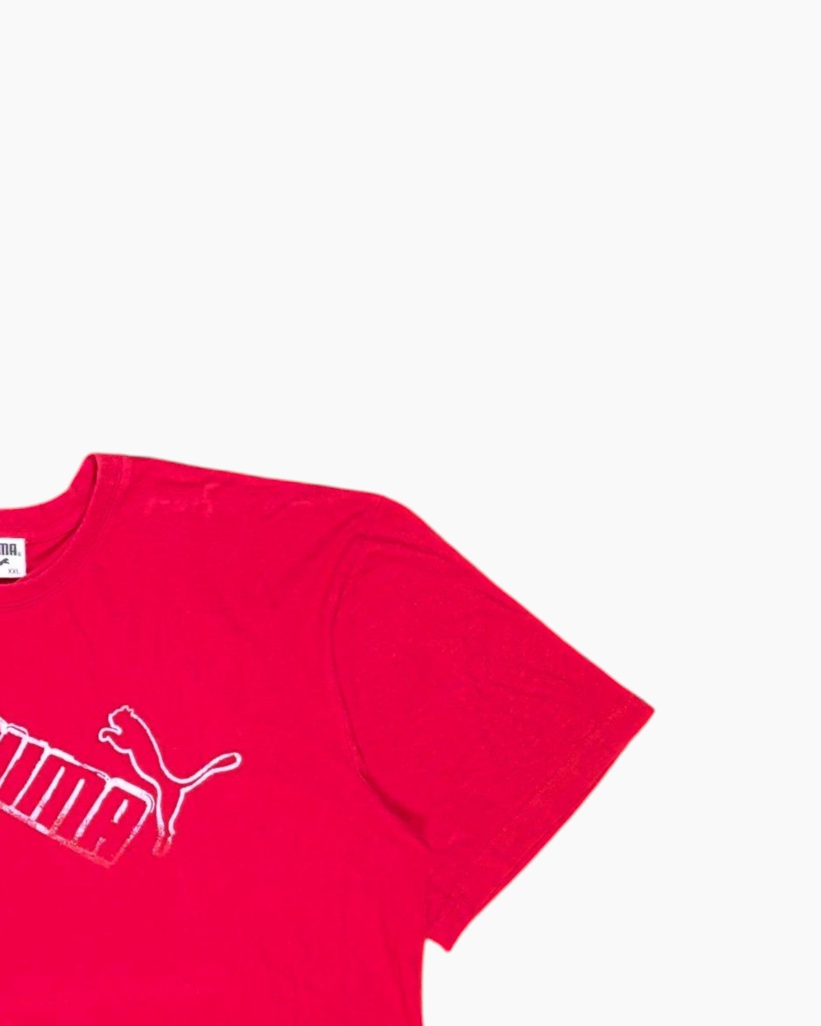 Front-detail-2 Vintage Y2K PUMA Graphic T-Shirt – Red Screen Print Logo