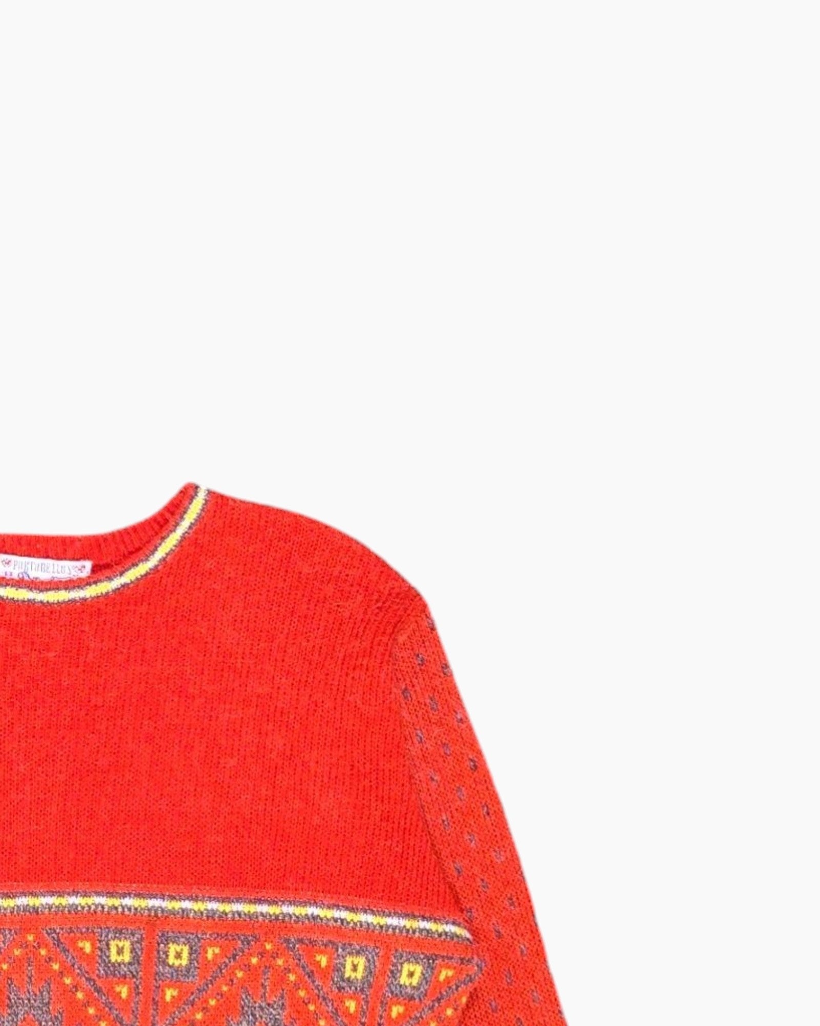 Front-detail-2 Vintage 80s/90s PURITORELLO'S Pullover Sweater – Red Intarsia Geometric