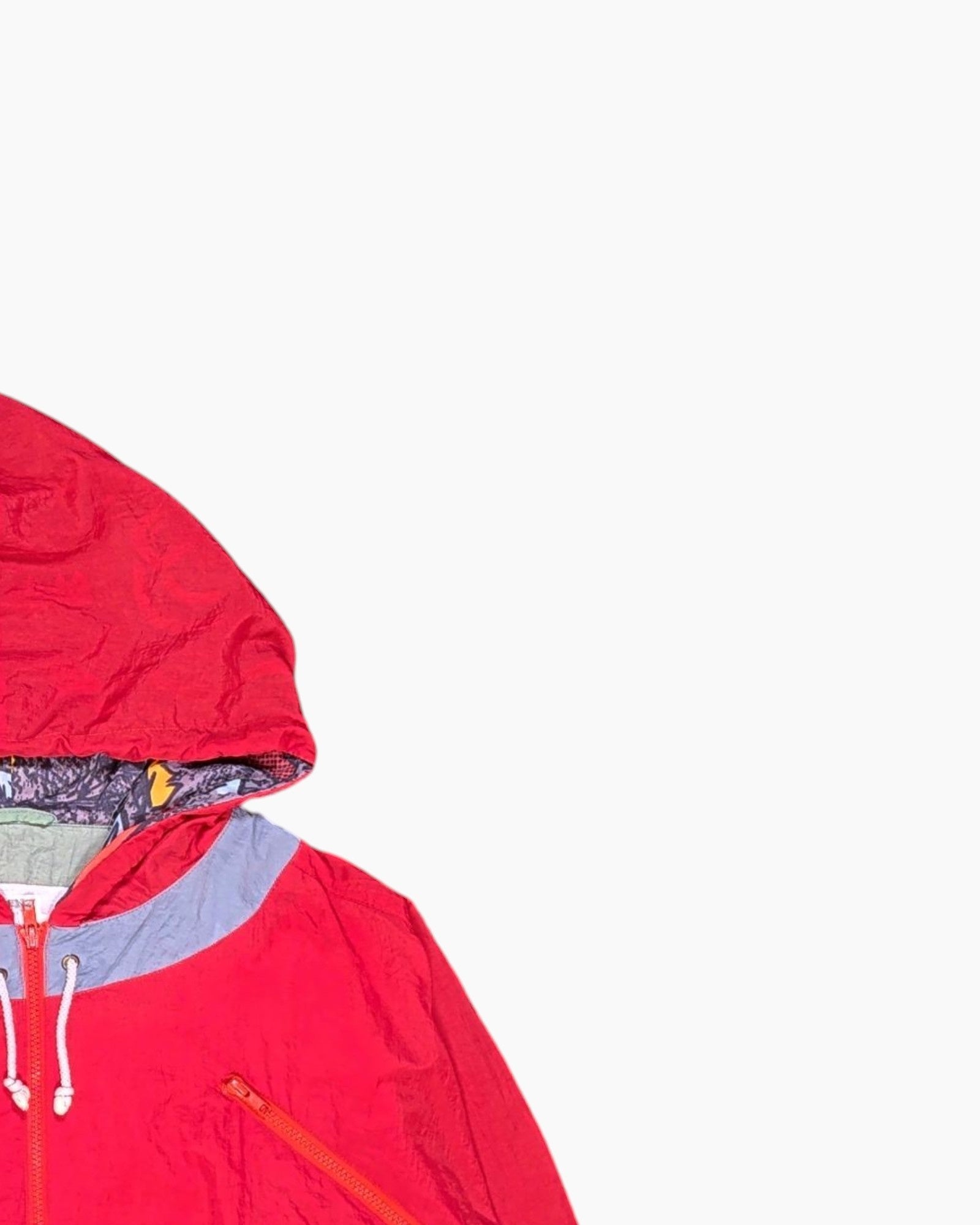 Front-detail-2 Vintage 80s/90s REAX Windbreaker Jacket – Red Graphic Back