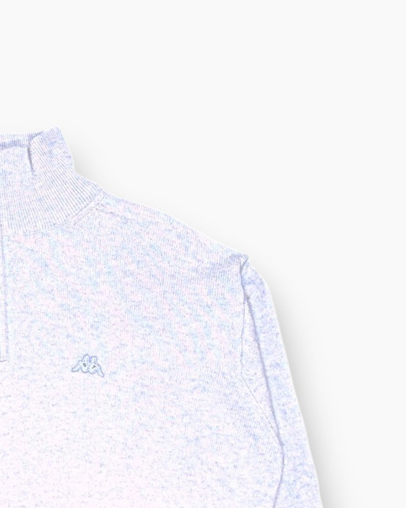 Front-detail-2 Vintage 2000s ROBE DI KAPPA Pullover Sweater (Quarter-Zip) – Blue (ribbed, embroidered logo)