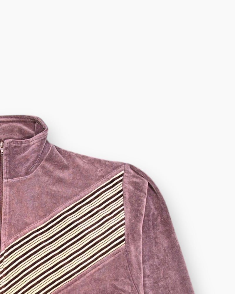 Front-detail-2 Vintage 90s/2000s Ryszard Kozak Zip-up Track Jacket – Pink Chevron Panel