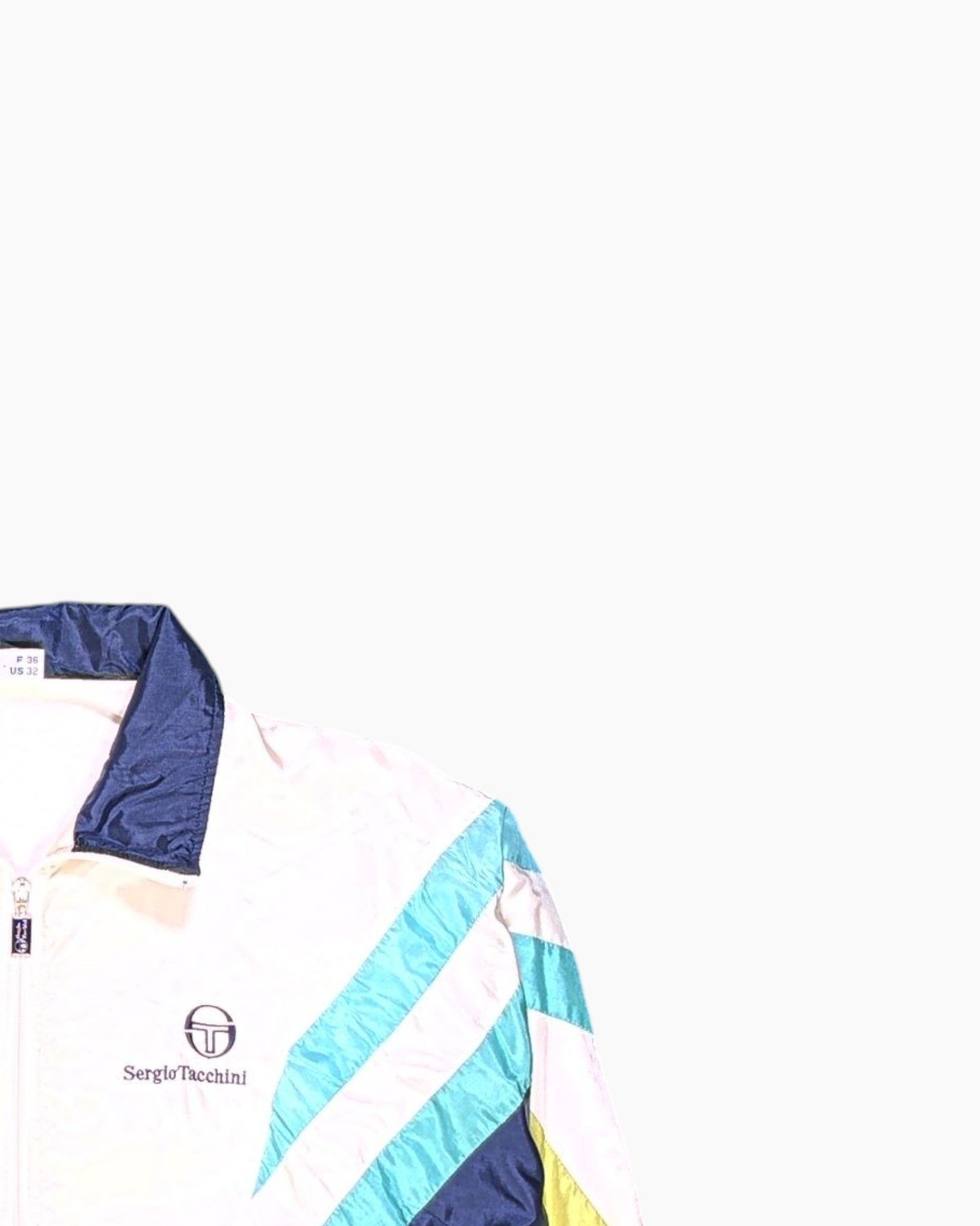 Front-detail-2 Vintage 80s/90s Sergio Tacchini Track Jacket – Navy Chevron Panels