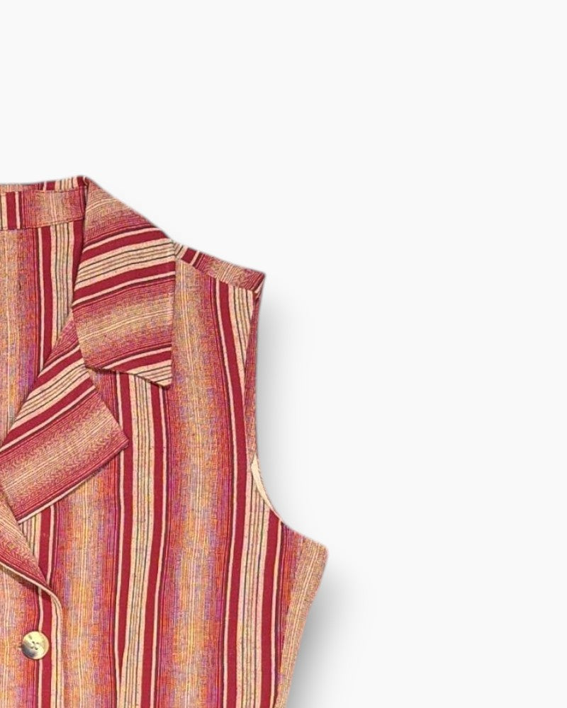 Front-detail-2 Vintage 80s/90s SIR BEMA Sleeveless Button-Front Blouse – Striped