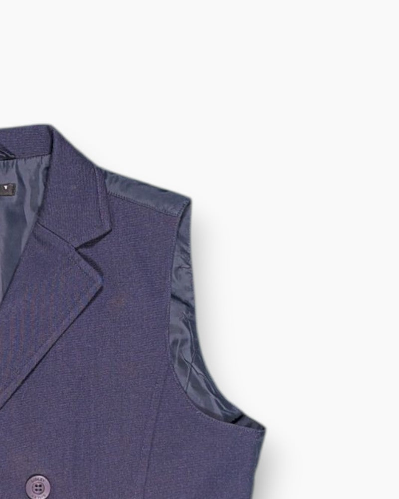 Front-detail-2 Pre-owned Sisley Vest (Double-breasted Waistcoat) – Navy Tailored