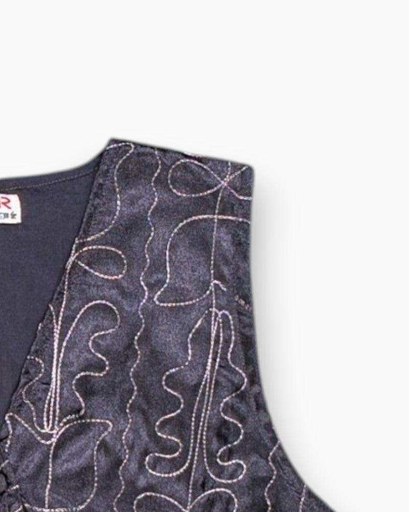 Front-detail-2 Vintage 90s SPILDER Waistcoat / Vest – Black Abstract Squiggle