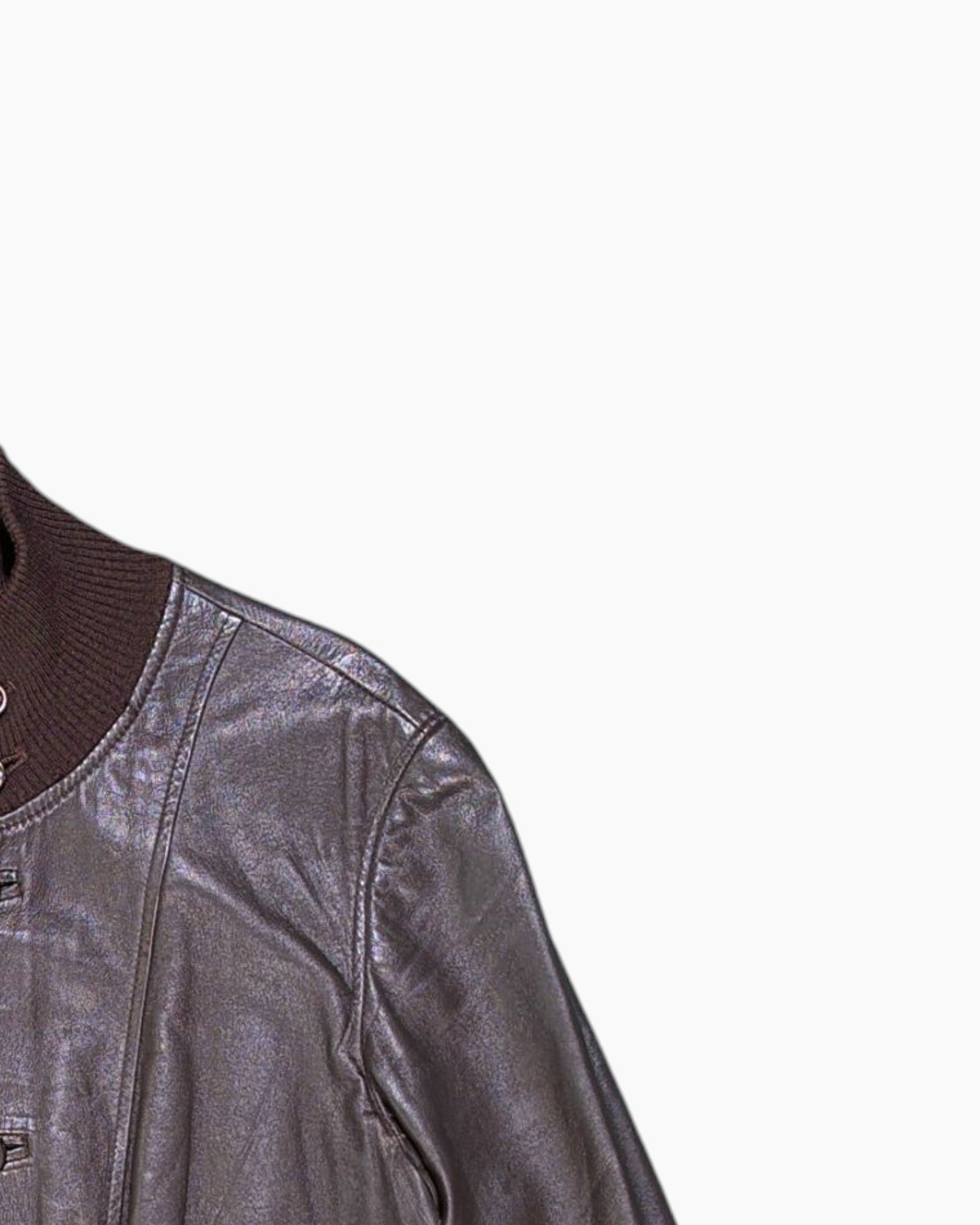 Front-detail-2 Vintage 70s Sporting Creations Bomber Jacket – Brown Ribbed Collar