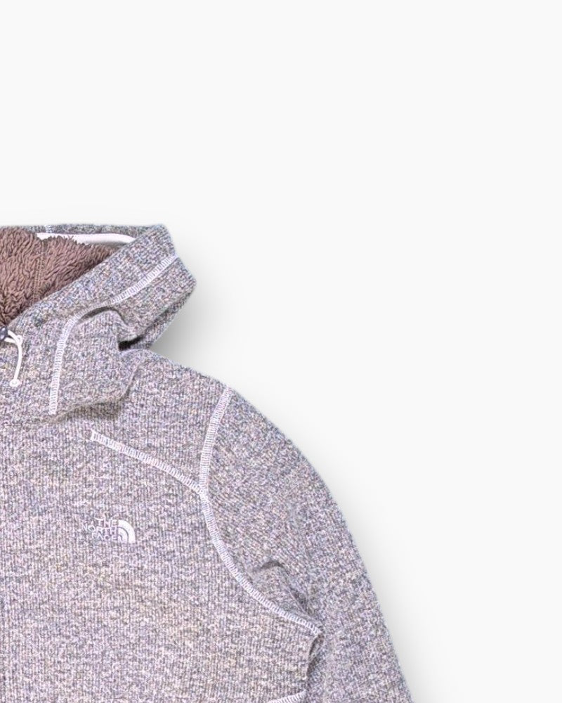 Front-detail-2 Pre-owned The North Face Zip-up Fleece Jacket – Gray Sherpa Hood