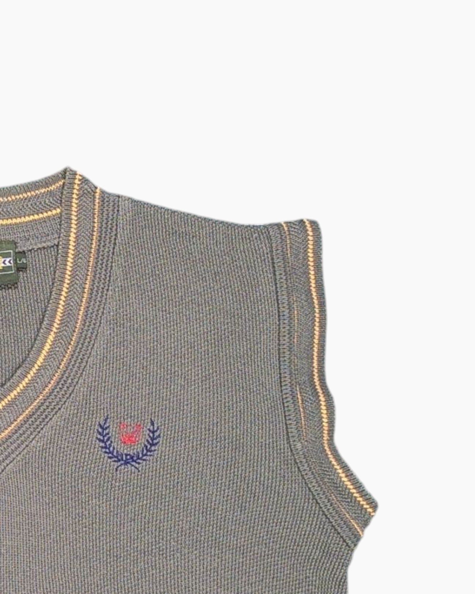 Front-detail-2 Vintage 80s/90s THE PRIVATE IMAGE BY KAPPANL Sweater Vest – Gray with Contrast Trim