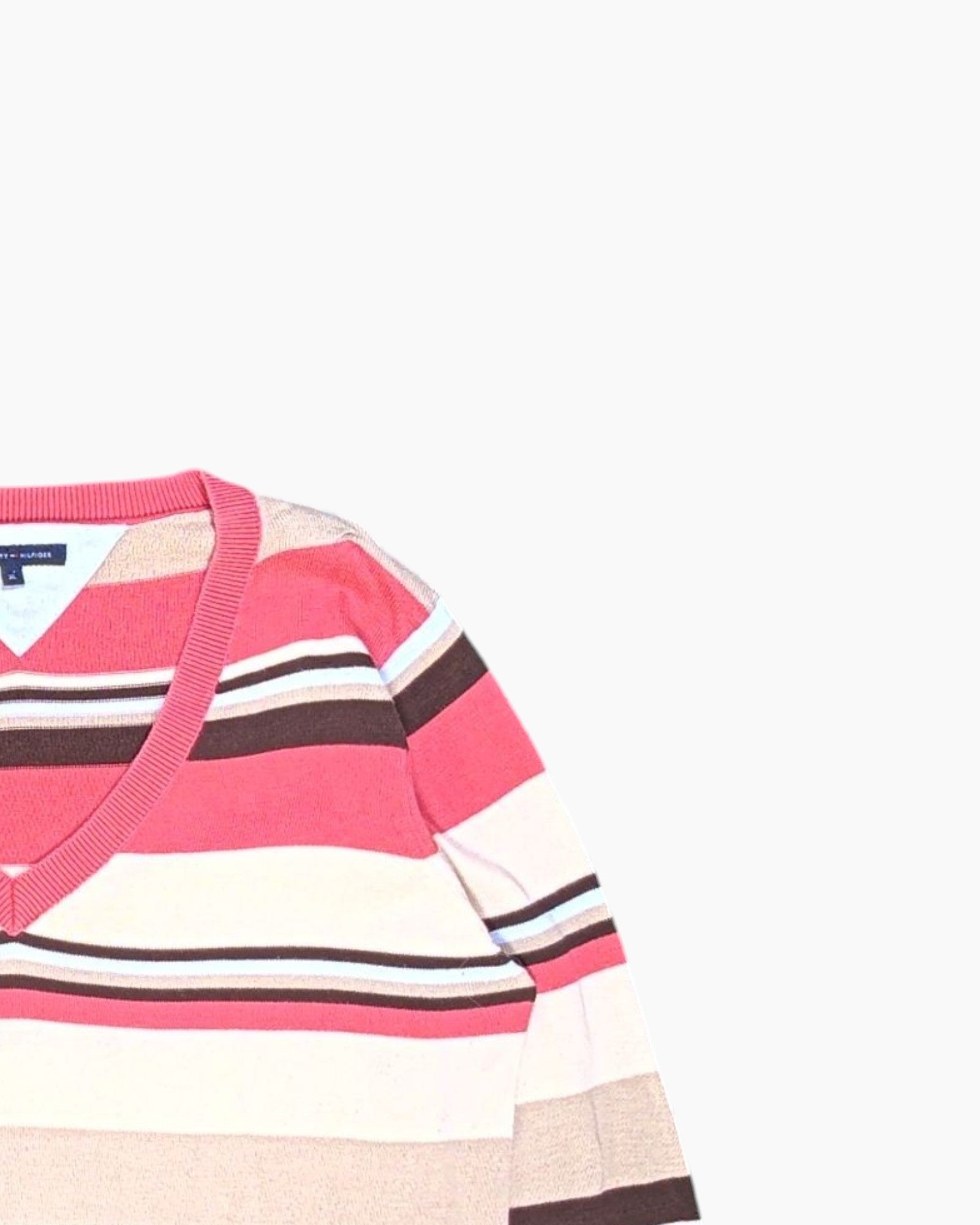 Front-detail-2 Pre-owned TOMMY HILFIGER Pullover Sweater – Multicolor Striped V-neck