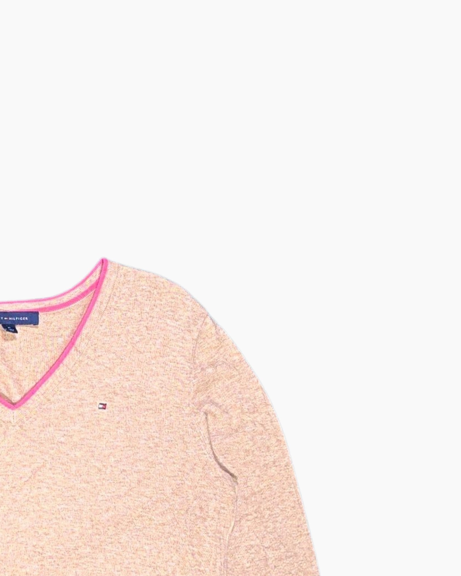 Front-detail-2 Pre-owned TOMMY HILFIGER Pullover Sweater – Beige V-neck with Contrast Trim