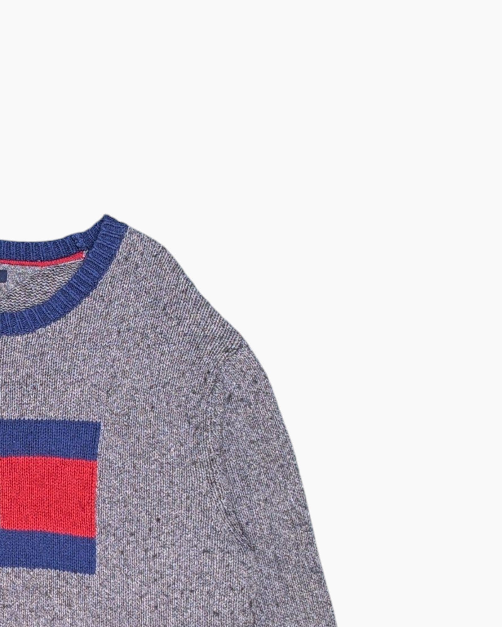 Front-detail-2 Pre-owned Tommy Hilfiger Pullover Sweater – Gray Chest Color-Block