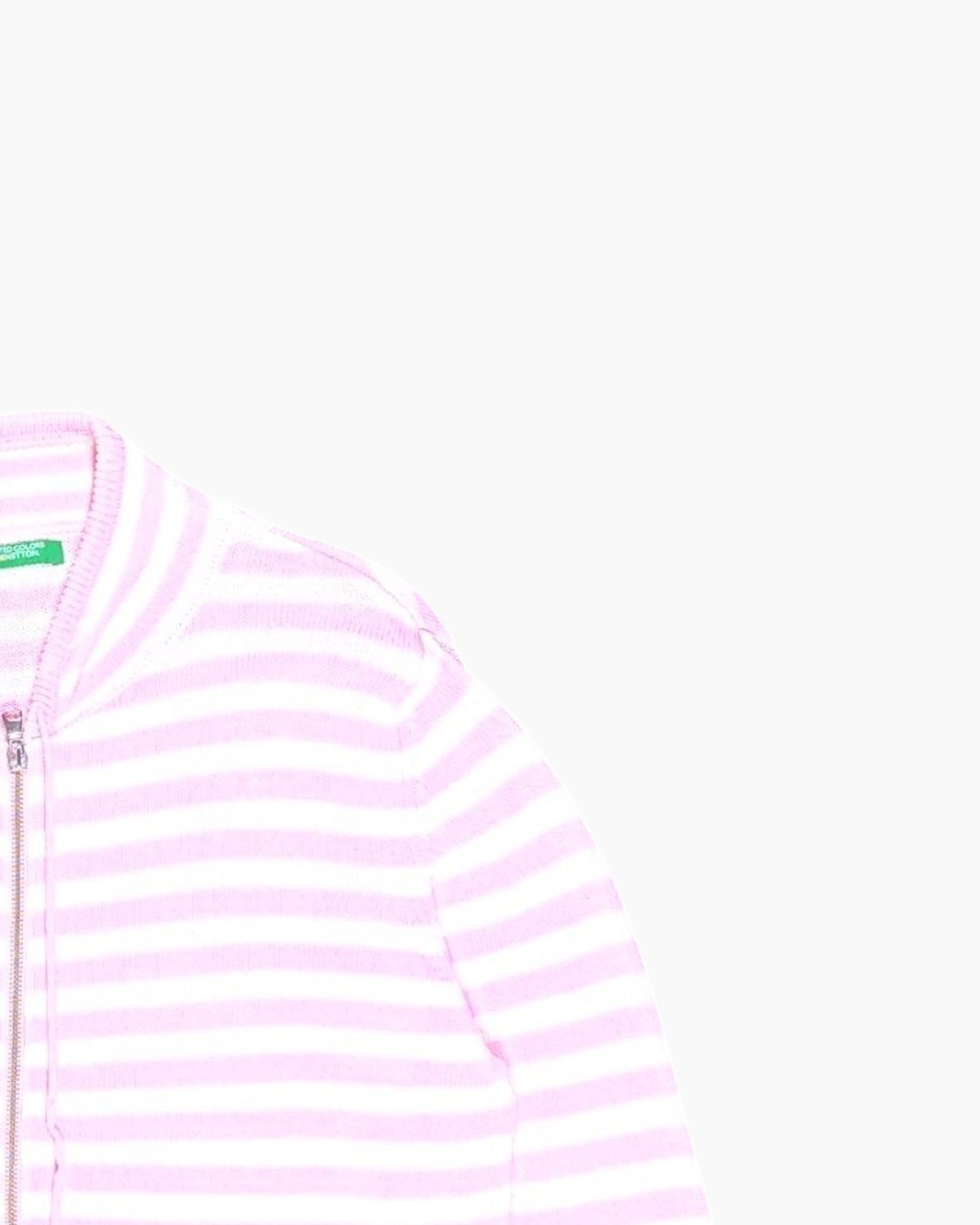 Front-detail-2 Vintage Y2K UNITED COLORS OF BENETTON Zip-up Cardigan – Pink Striped