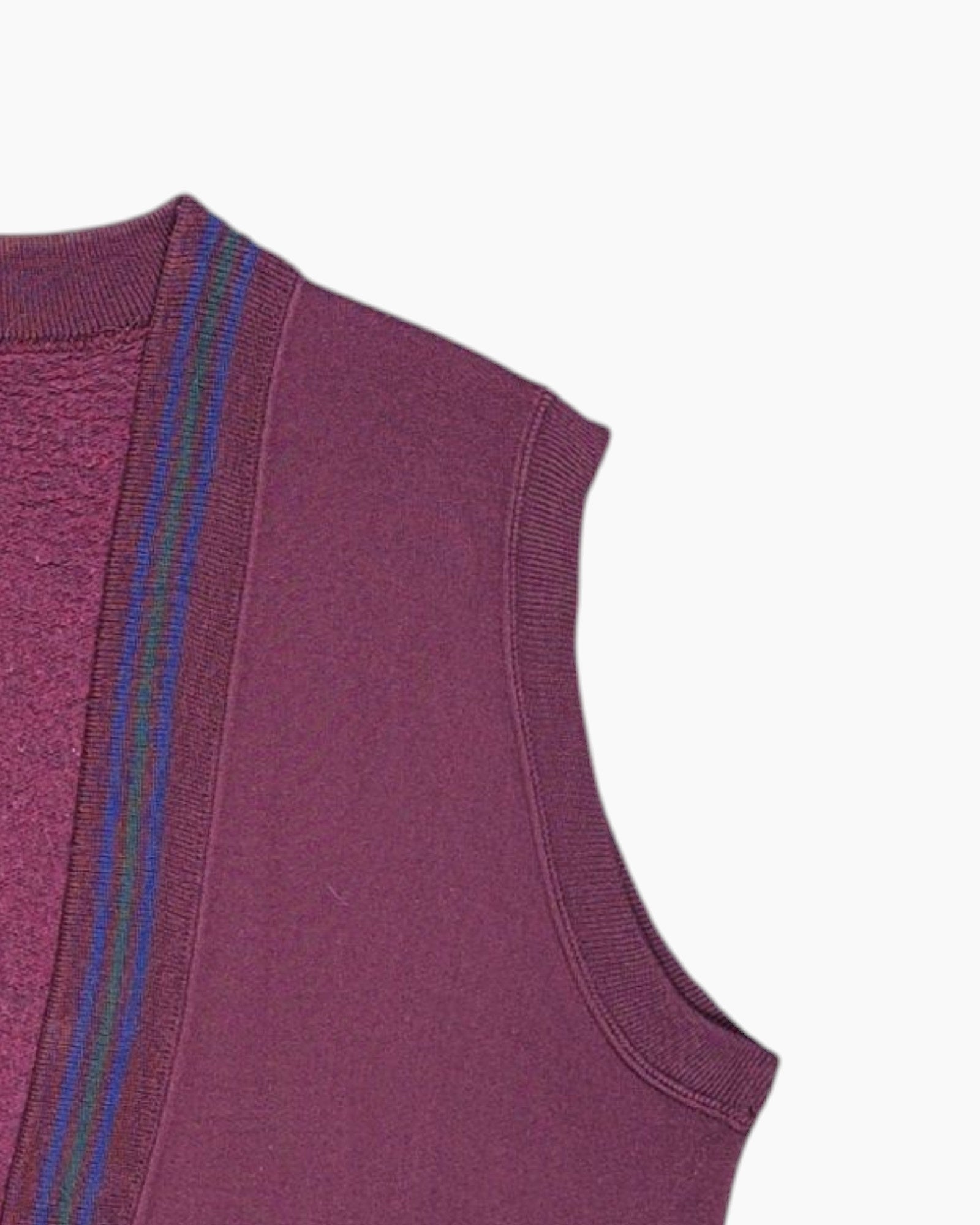 Front-detail-2 Vintage 80s/90s UNITED COTTON Button-front Vest – Purple Contrast Stripe