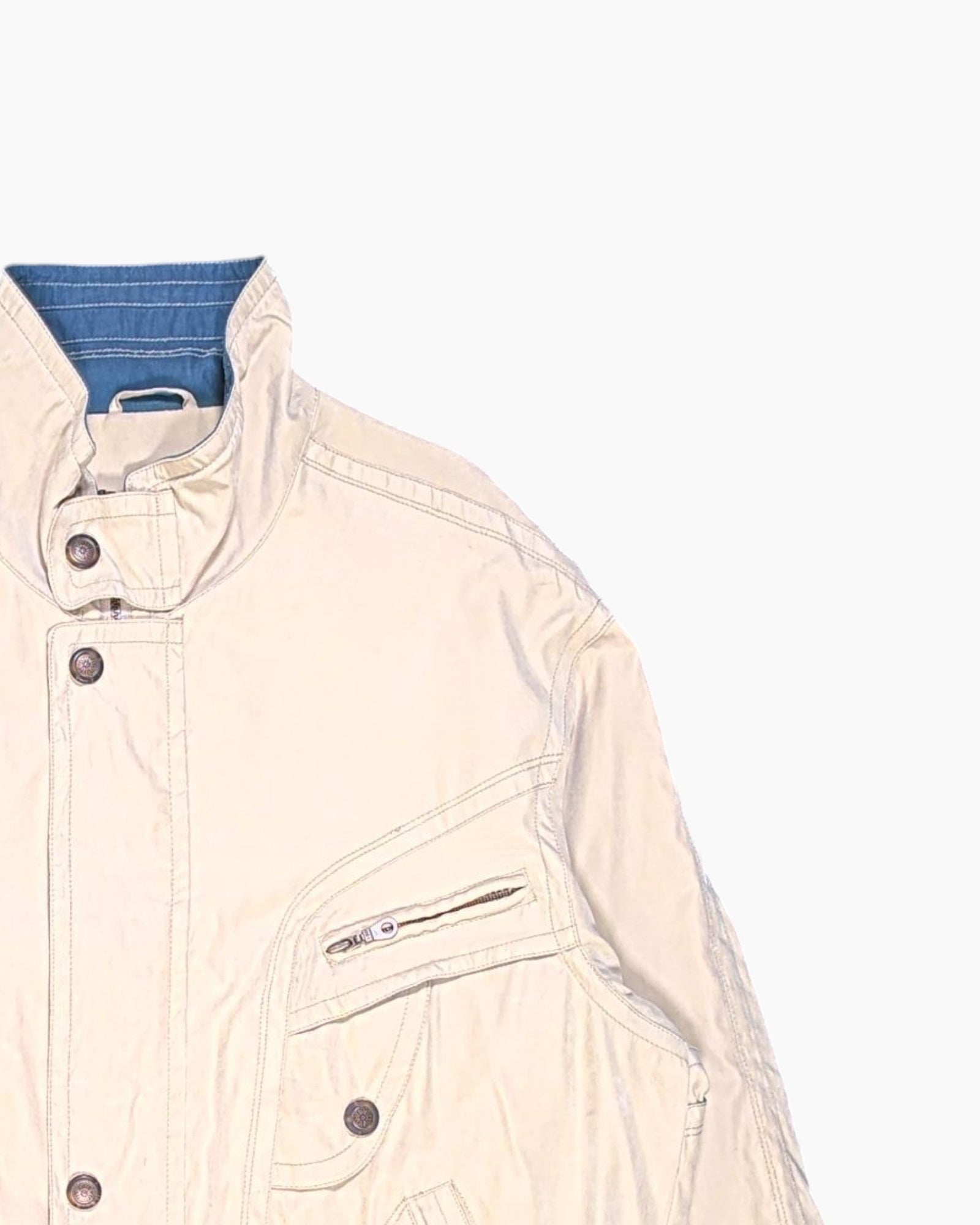 Front Detail 2 Vintage 80s/90s Bomber Jacket – Beige utilitarian blouson