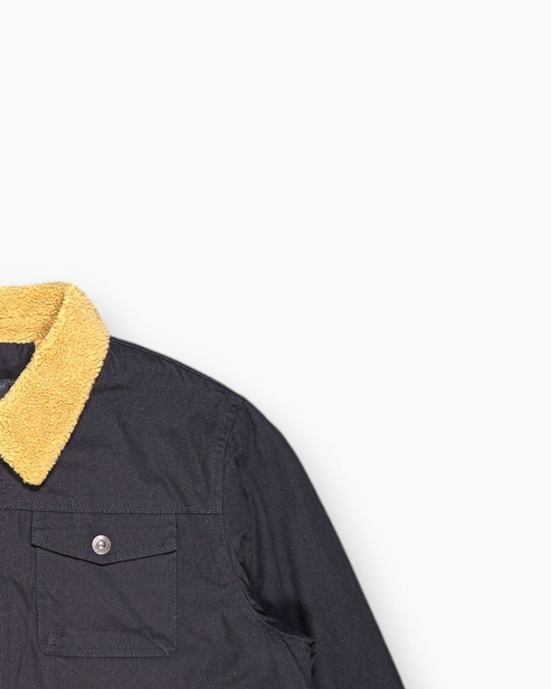 Front-detail-2 Pre-owned Unknown Denim Jacket (Sherpa Lined) – Black Sherpa Collar