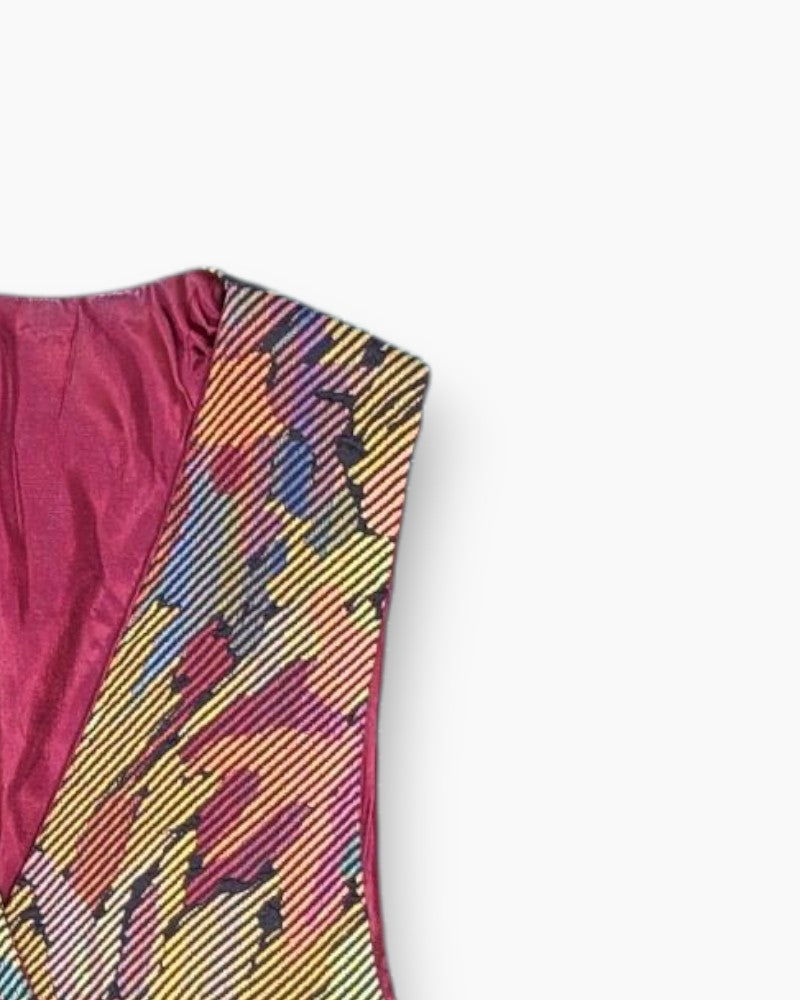 Front-detail-2 Vintage 80s/90s One-piece Swimsuit – Multicolor Abstract Ruched Front