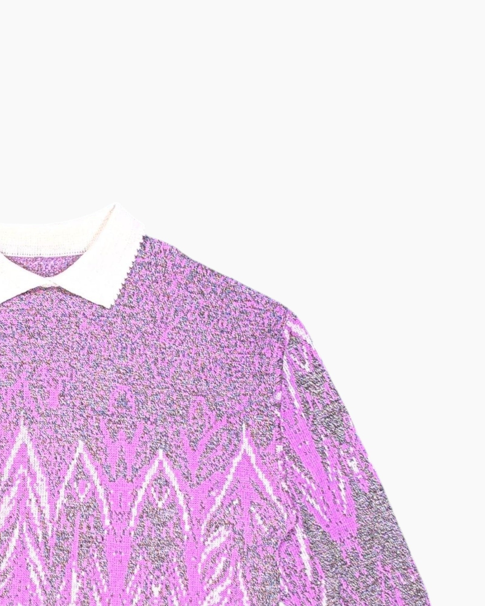 Front-detail-2 Vintage 80s/90s Unknown Pullover Sweater – Pink Chevron Zigzag