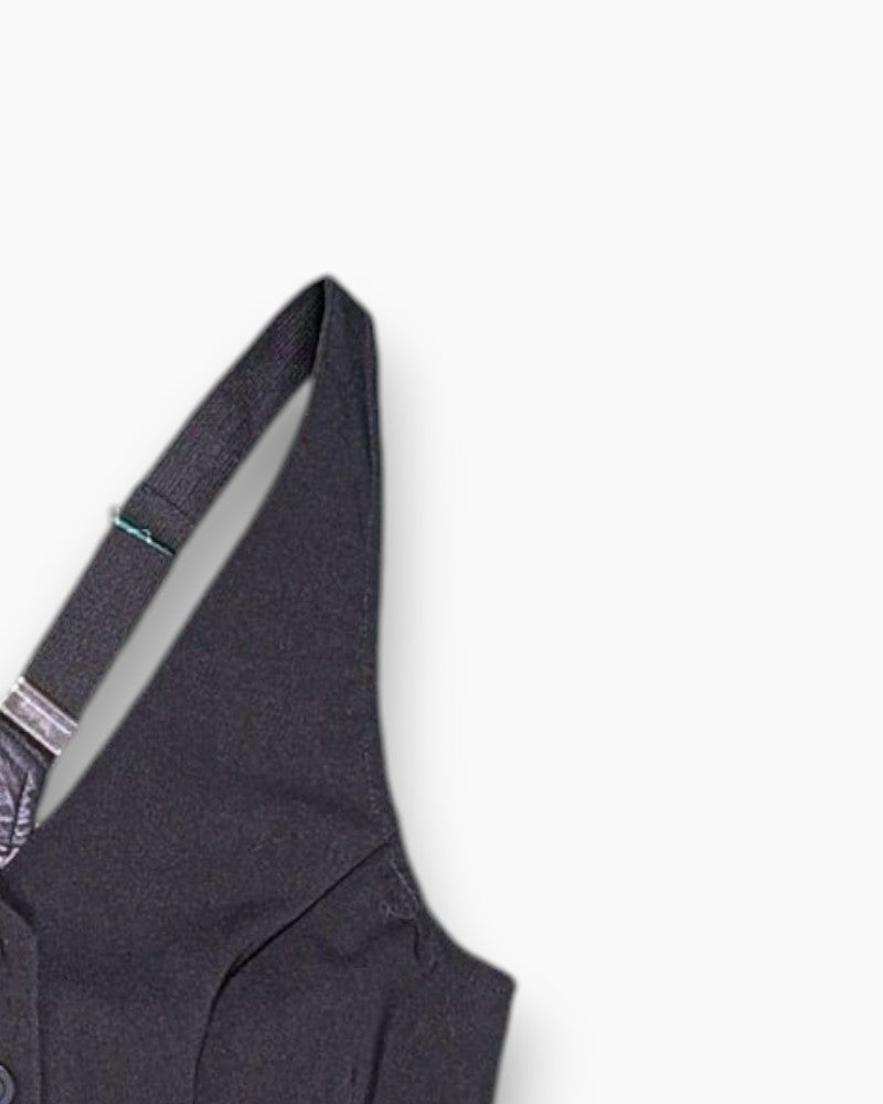 Front-detail-2 Vintage Y2K Sleeveless Button Front Top – Black Cropped Halter