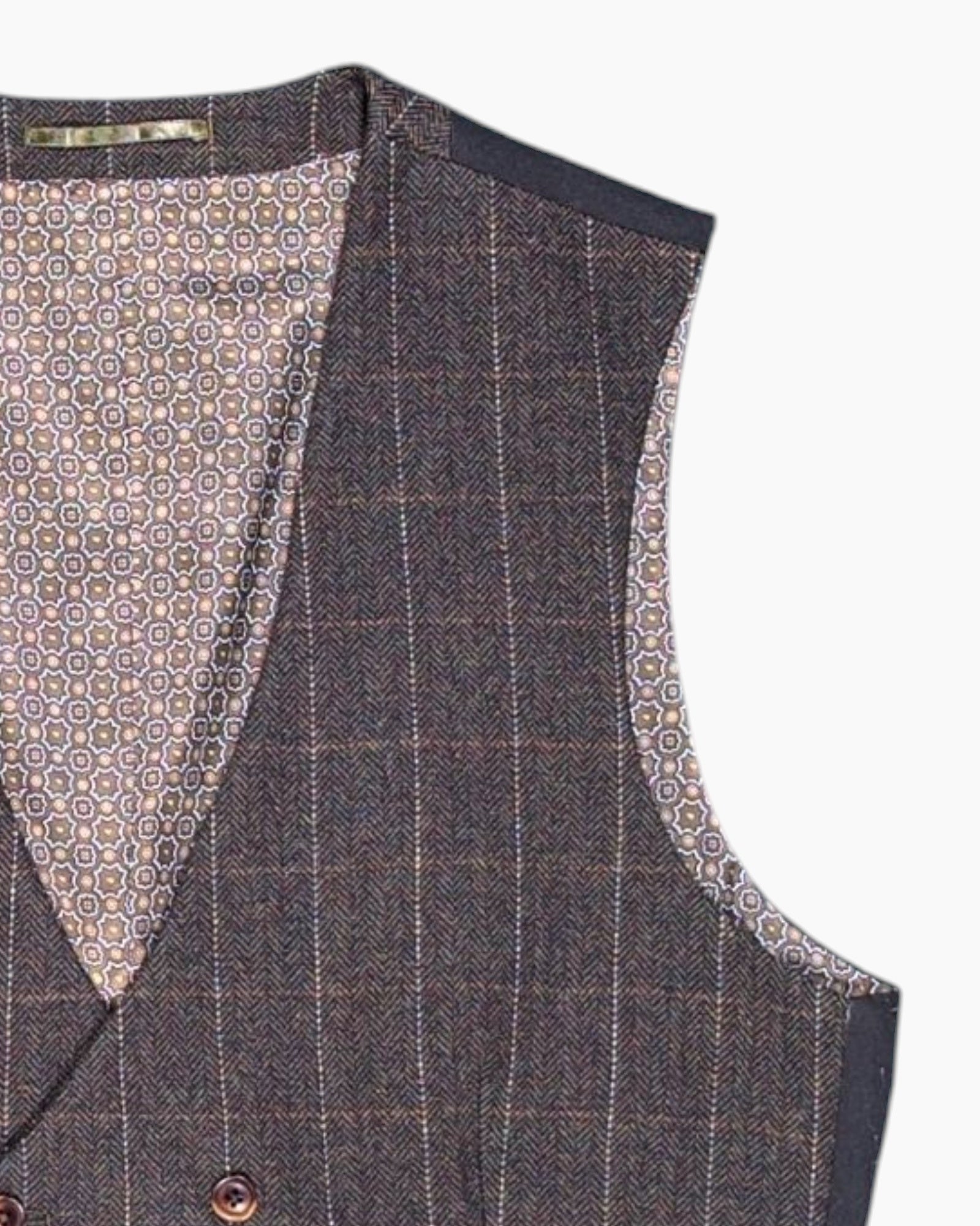 Front-detail-2 Pre-owned Unknown Vest – Brown Tweed Double-Breasted