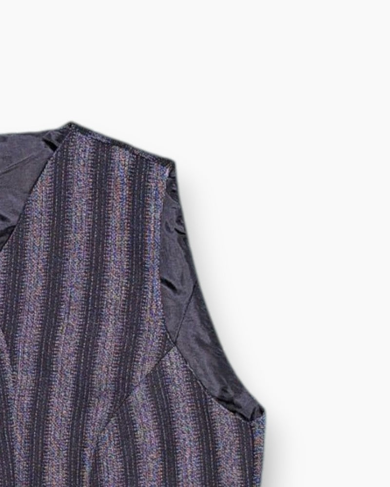 Front-detail-2 Vintage 90s Unknown Vest – Striped Cropped Fitted (Preloved)