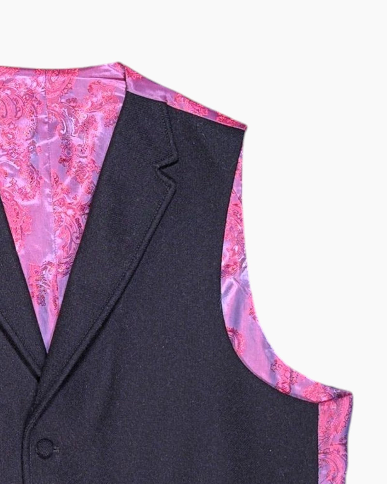 Front-detail-2 Pre-owned Unknown Waistcoat (Vest) – Black Satin Paisley Lining