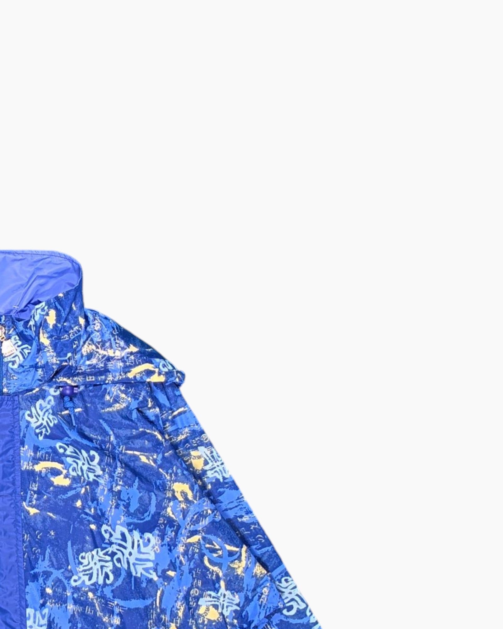 Front-detail-2 Vintage 80s/90s Unknown Windbreaker Jacket – Blue Color-block Shell