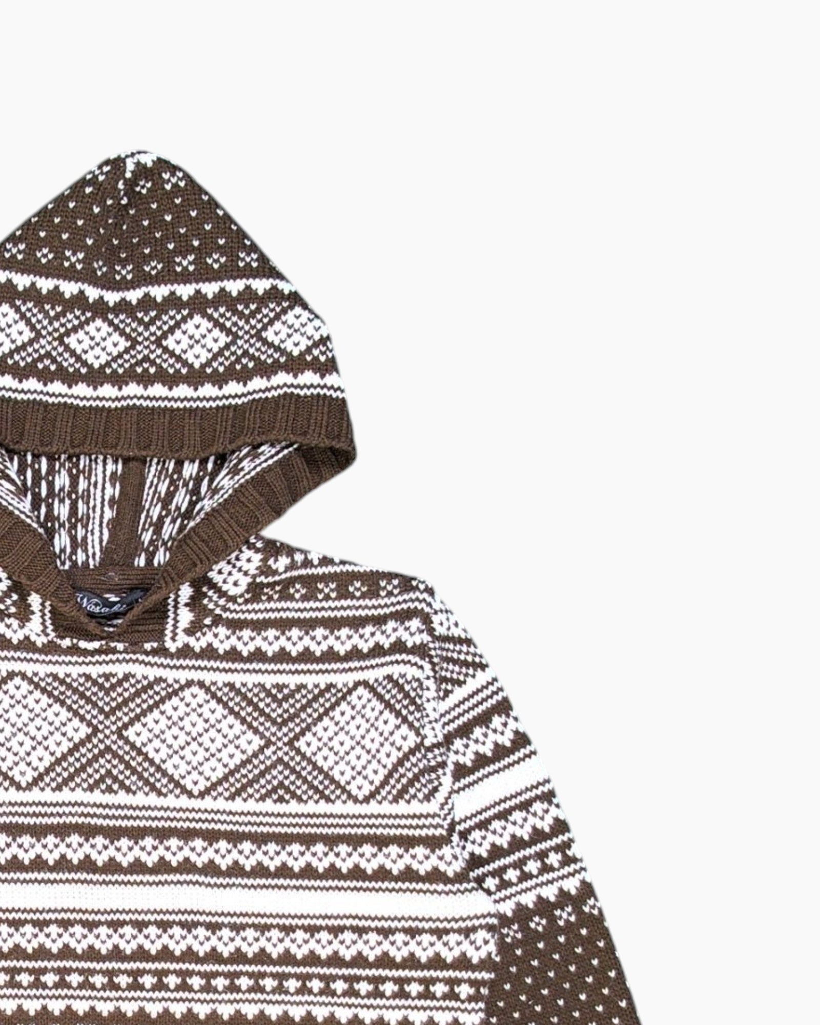 Front-detail-2 Pre-owned Wasabi Hooded Sweater – Brown Fair Isle Knit