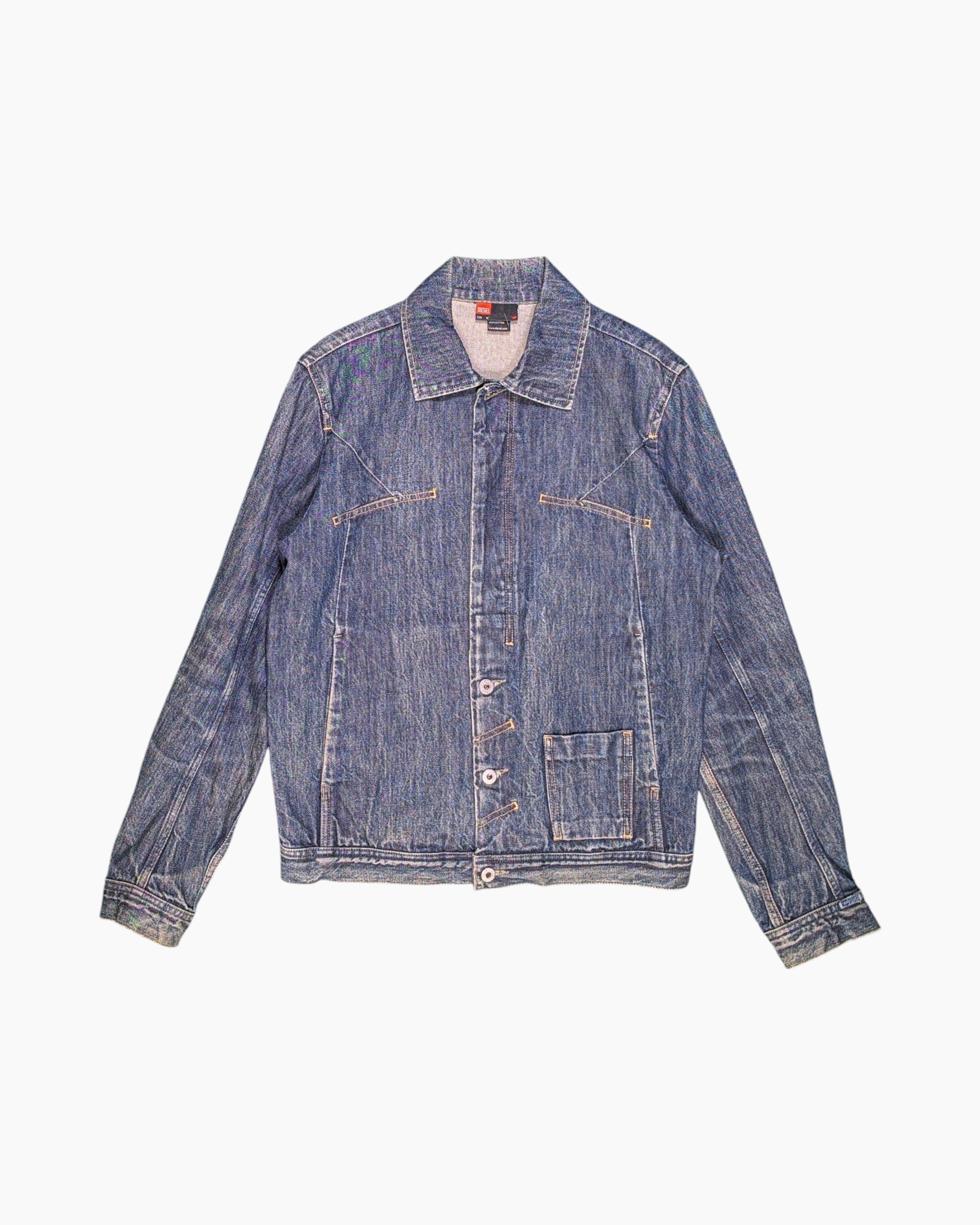 Front Vintage Y2K DIESEL Denim Jacket – Stonewashed Mid-Blue