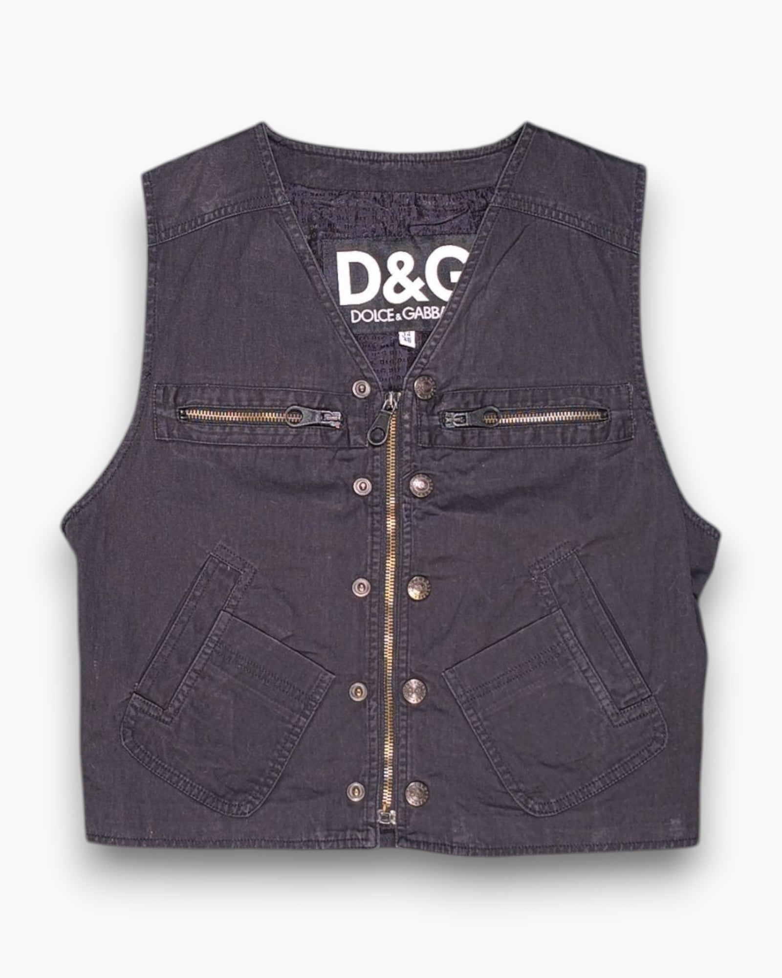 Front Vintage Y2K DOLCE & GABBANA Vest – Black Cropped Utility