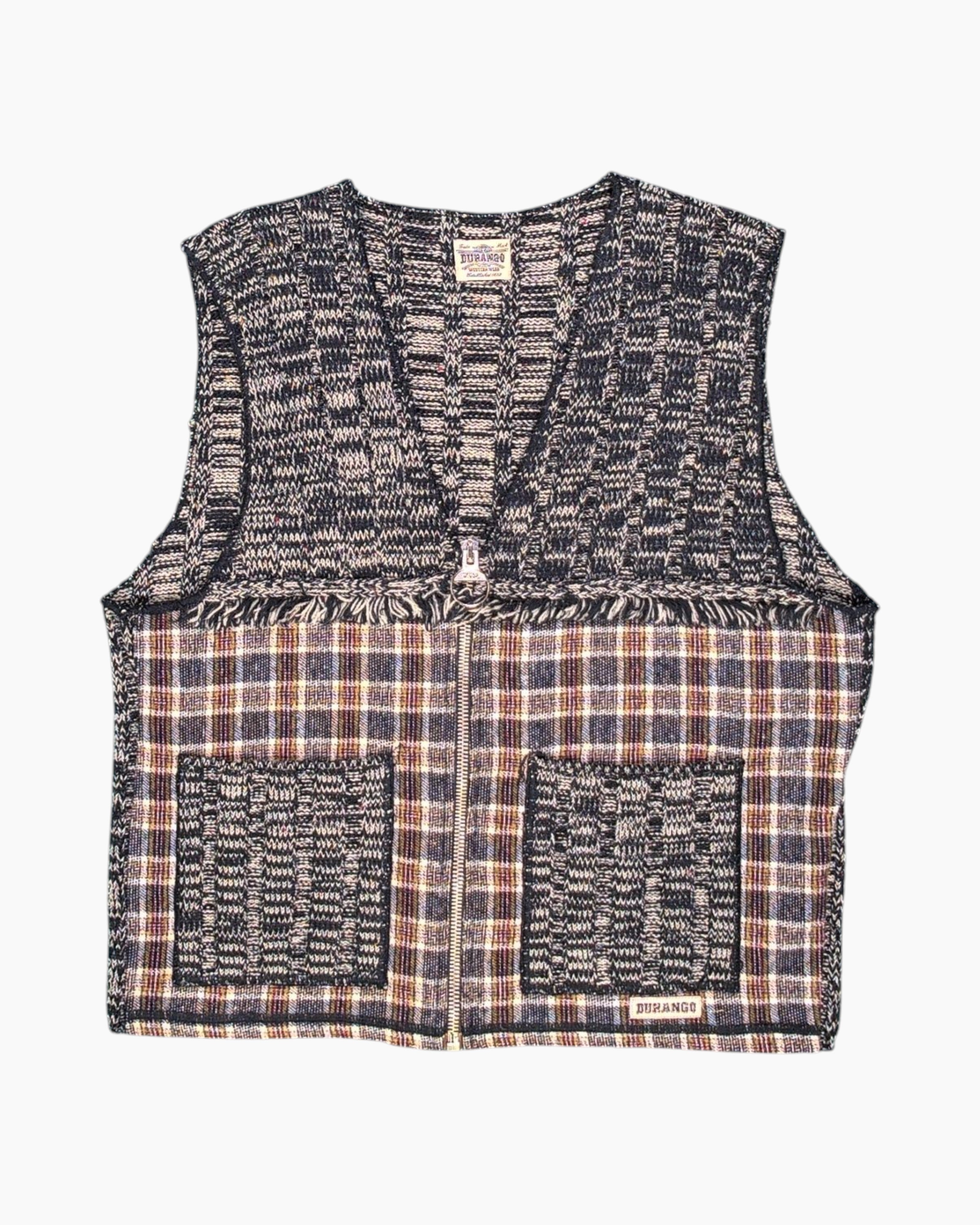 Front Vintage 80s/90s DURANGO Knit Vest – Multicolor Blanket Pattern
